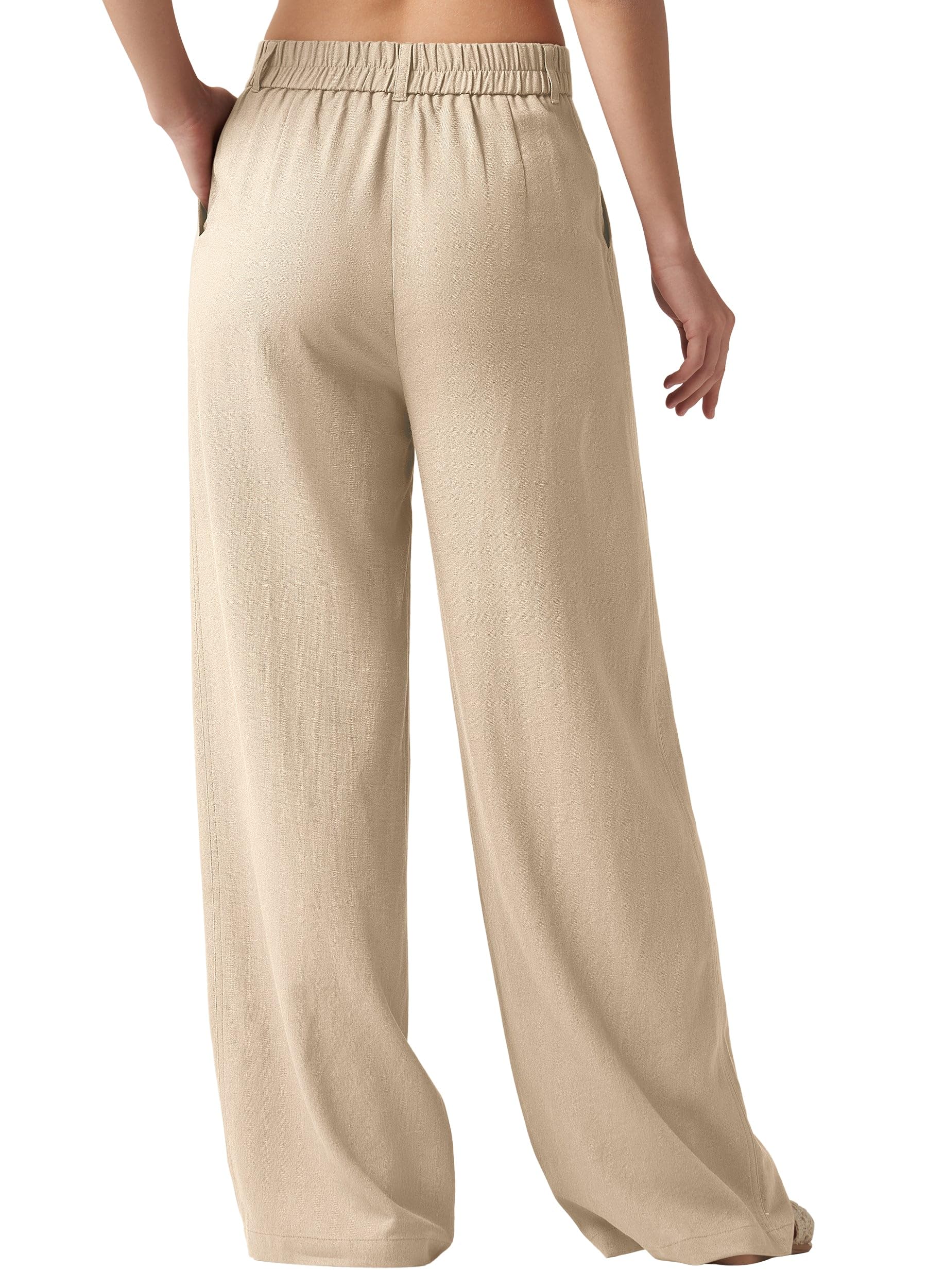 Willit Pantaloni da donna in lino a gamba larga, da lavoro, casual, con tasche