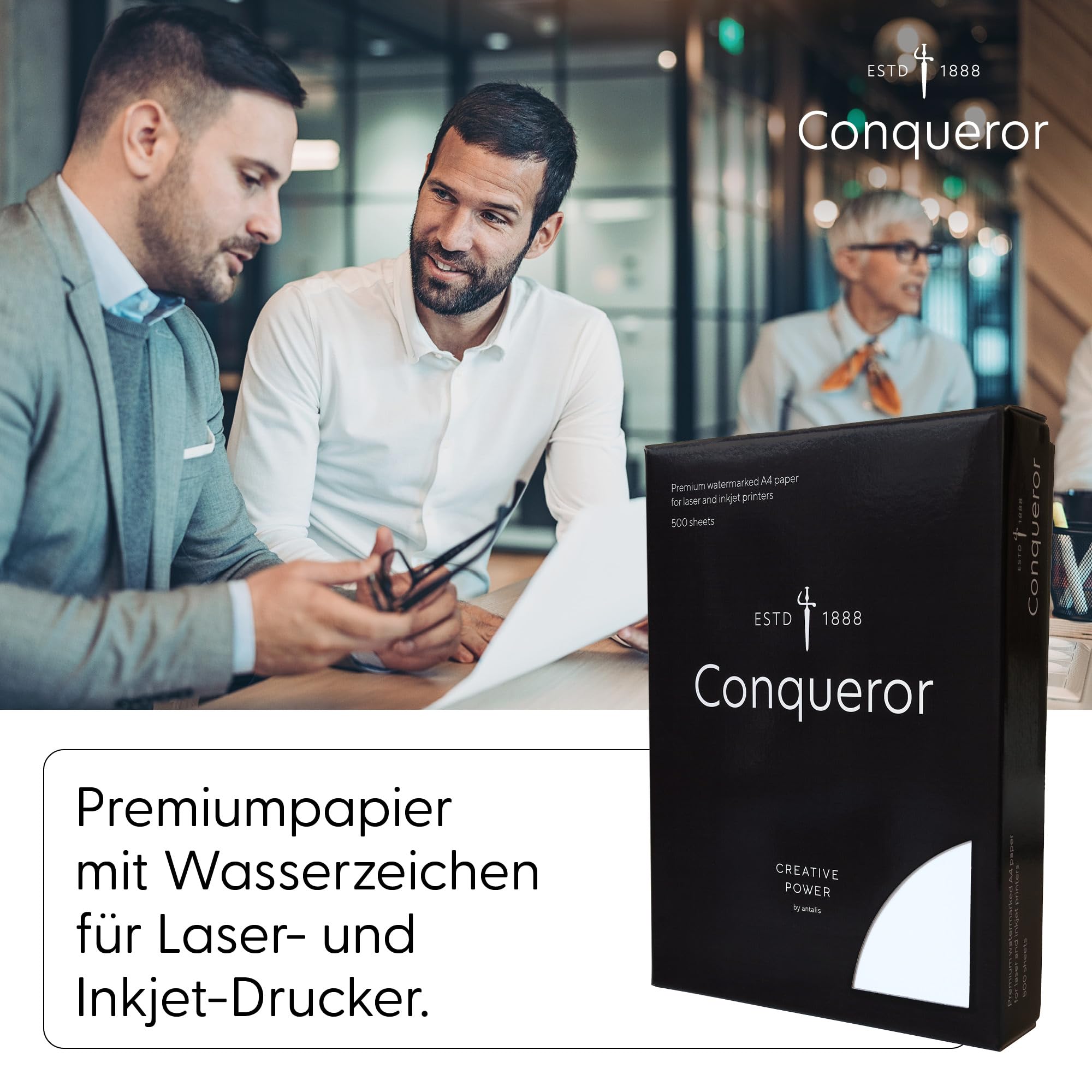 Conqueror Wove Briefpapier DIN A4 (100 g/m², Glatt, Brilliant White, mit Wasserzeichen) – Premium Feinstpapier für Geschäftsbriefe, hochwertige Dokumente & exklusive Korrespondenz, 2500 Blatt
