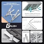 GPlus+ Portable Aluminum Laptop Stand, 6-Angle Adjustable Foldable Riser, Non-Slip Silicone, Silver