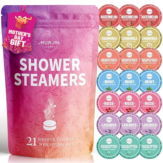 Shower Steamers Aromatherapy 21-Pack Shower Bombs Gifts for Mom, Organic with Eucalyptus Rose Lavender Mint Wrapefruit Chamomile Watermelon Essential Oil, Birthday Gifts for Women or Men