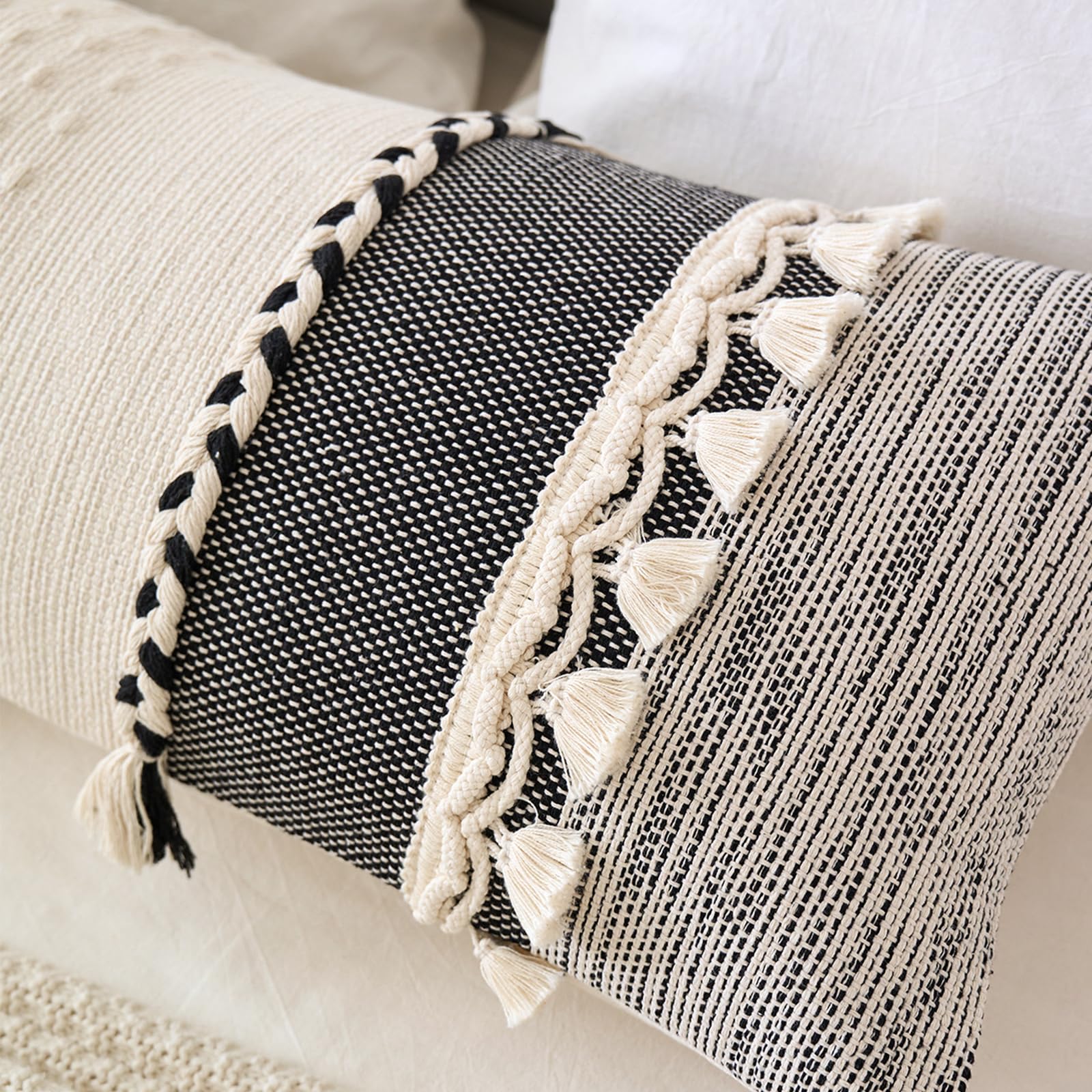 Labilin Long Lumbar Cushion Covers 14x36, Boho Long Decorative Pillows with Tassels Pillowcase - Image 4