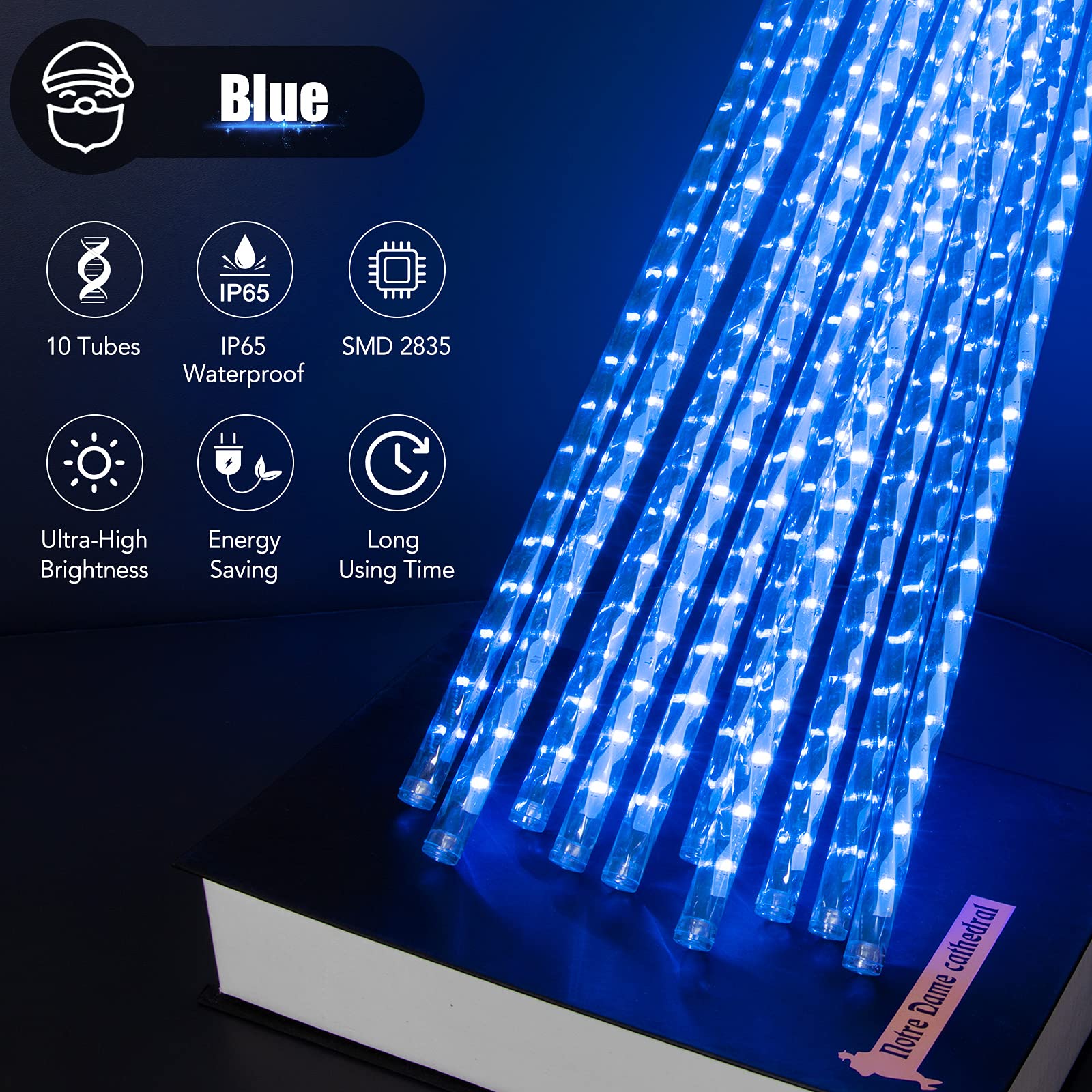 AUINSKY Luci Natale Esterno Cascata, Pioggia di Luci Led 50 cm 10 Tubo 480 Led Impermeabile Luci a Pioggia Natalizie da Esterno, Adatta per Feste, Natale, Decorazione del Giardino