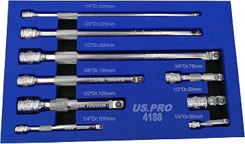 US PRO Tools 9pc Wobble Bar Extension Set 1/4 3/8 1/2 Dr 4188