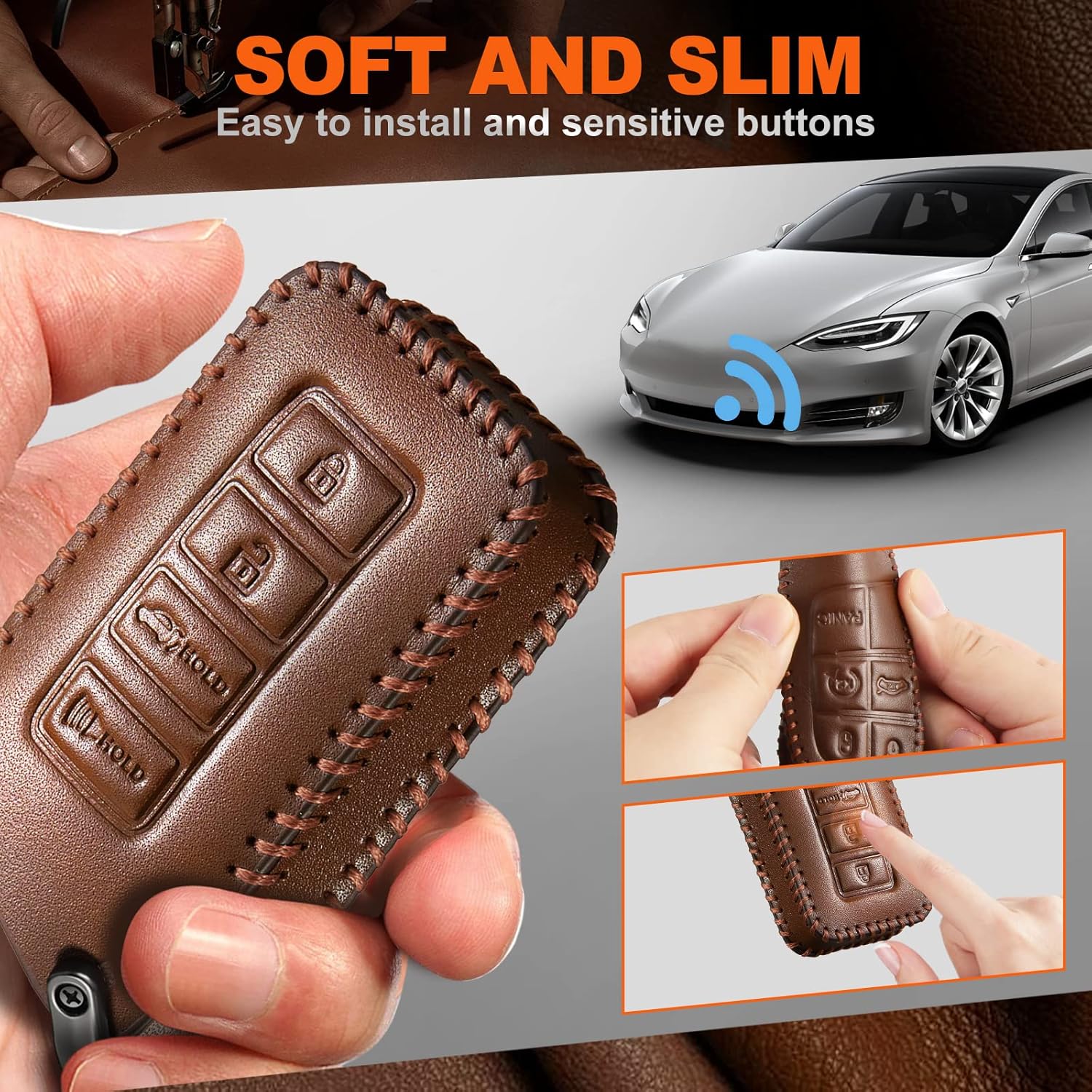 Slohif Key Fob Cover Keychain Accessories for Lexus for ES is GS NX LS RX RC GX F 300 300h 350 200t 250 450h 460 600h 4 Buttons, Leather Case+D-Ring+Hook(Brown) - Image 2