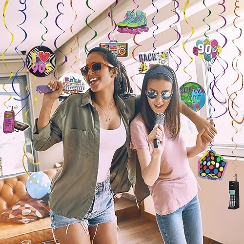 Miniatura 2 de 30 piezas de decoraciones de fiesta de los 90 remolinos colgantes para adultos de regreso a los años 90, decoración de fiesta de cumpleaños temática