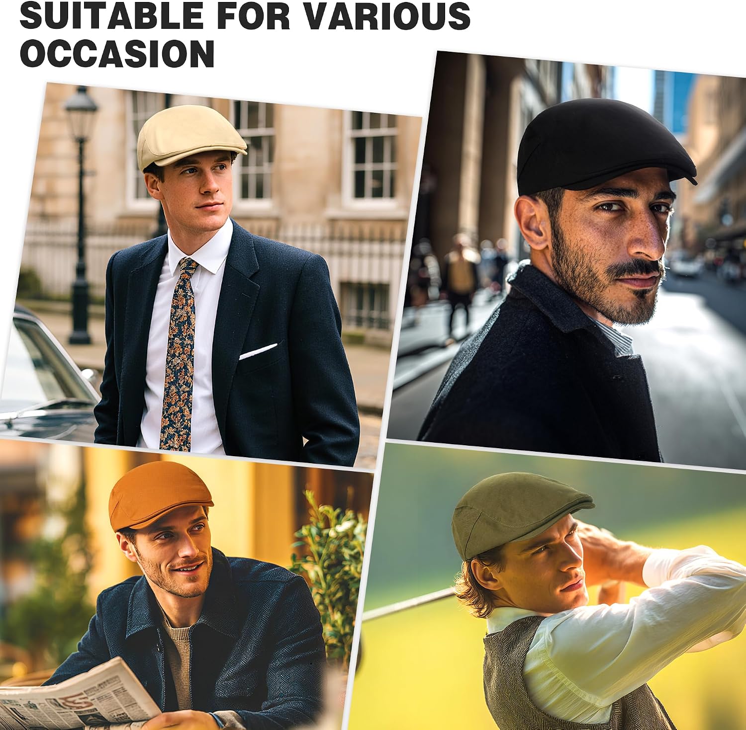 2Pcs Men's Newsboy Cap Cotton Flat Ivy Gatsby Driving Hat