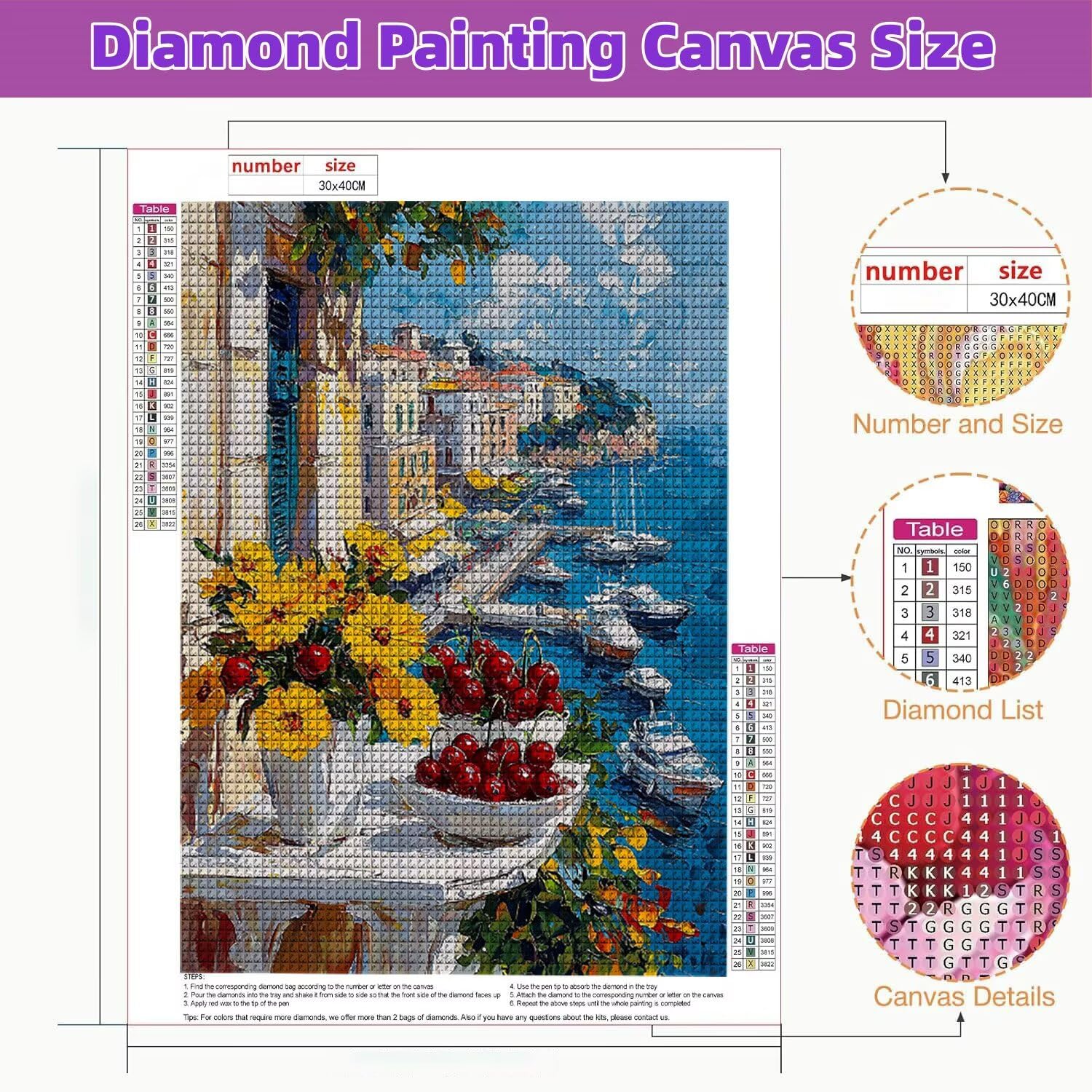 5D Diamond Painting Kit Vista sulla Marina, Pittura Diamante 80x110cm d-513 | Diamond Painting, Pittura Diamante per Adulti e Bambini, Kit DIY Punto Croce per Decorazione Murale la casa - Regalo