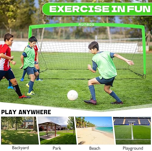 Miniatura 7 de RUNBOW 11x5.5' 9x5' 6x4' FT Kids Soccer Goal with Carry Bag, Portable Folding Soccer Net for Backyard Training, IndoorOutdoor Use for Youth and