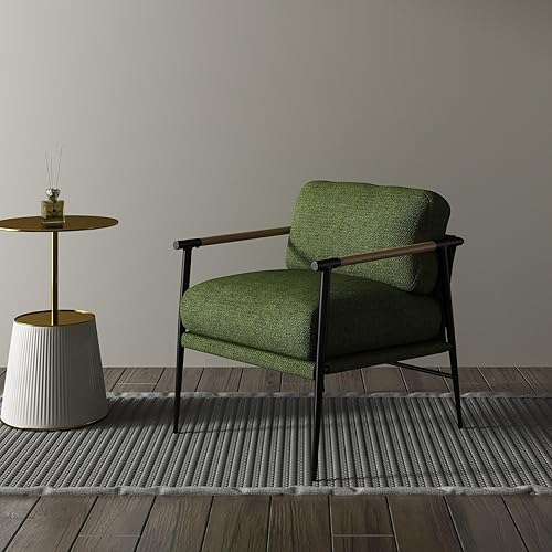 Miniatura 8 de LukeAlon Mid-Century - Silla decorativa de lino ultra suave, con patas de metal, moderna silla de lectura, silla de descanso tapizada cómoda para