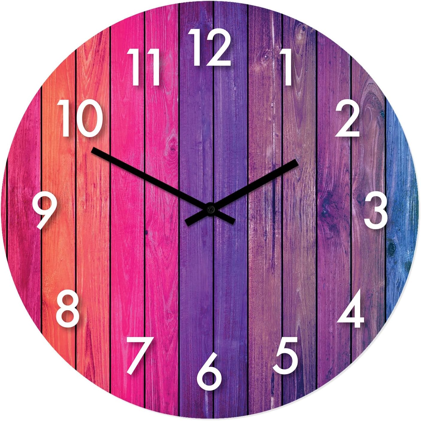 Soul Décor Purple Blue Pink Wall Clock, Silent Non-Ticking, Battery Operated Kitchen Decor Clock, Aluminum Composite Face, UV Protected Ink Print, Suitable for Offices, Bedrooms, and Bathrooms