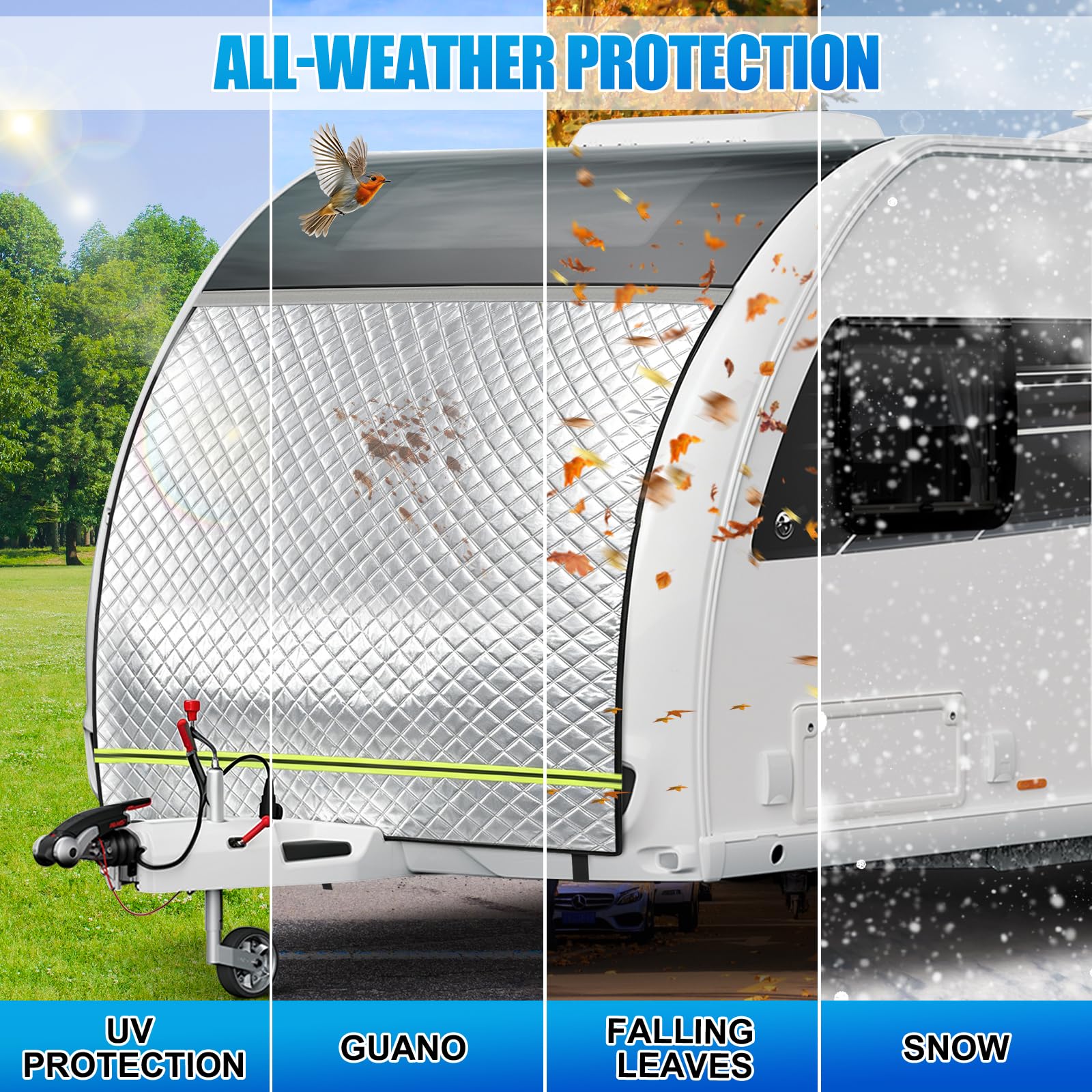 Wohnwagen Bugschutzplane Thermo, Luftvorzelt für Wohnwagen Schutzhülle Front mit Keder, Thermomatte außen Winterfest & Wasserdicht - Wohnwagen Abdeckung Bugfenster & Gaskasten (200 * 160cm)