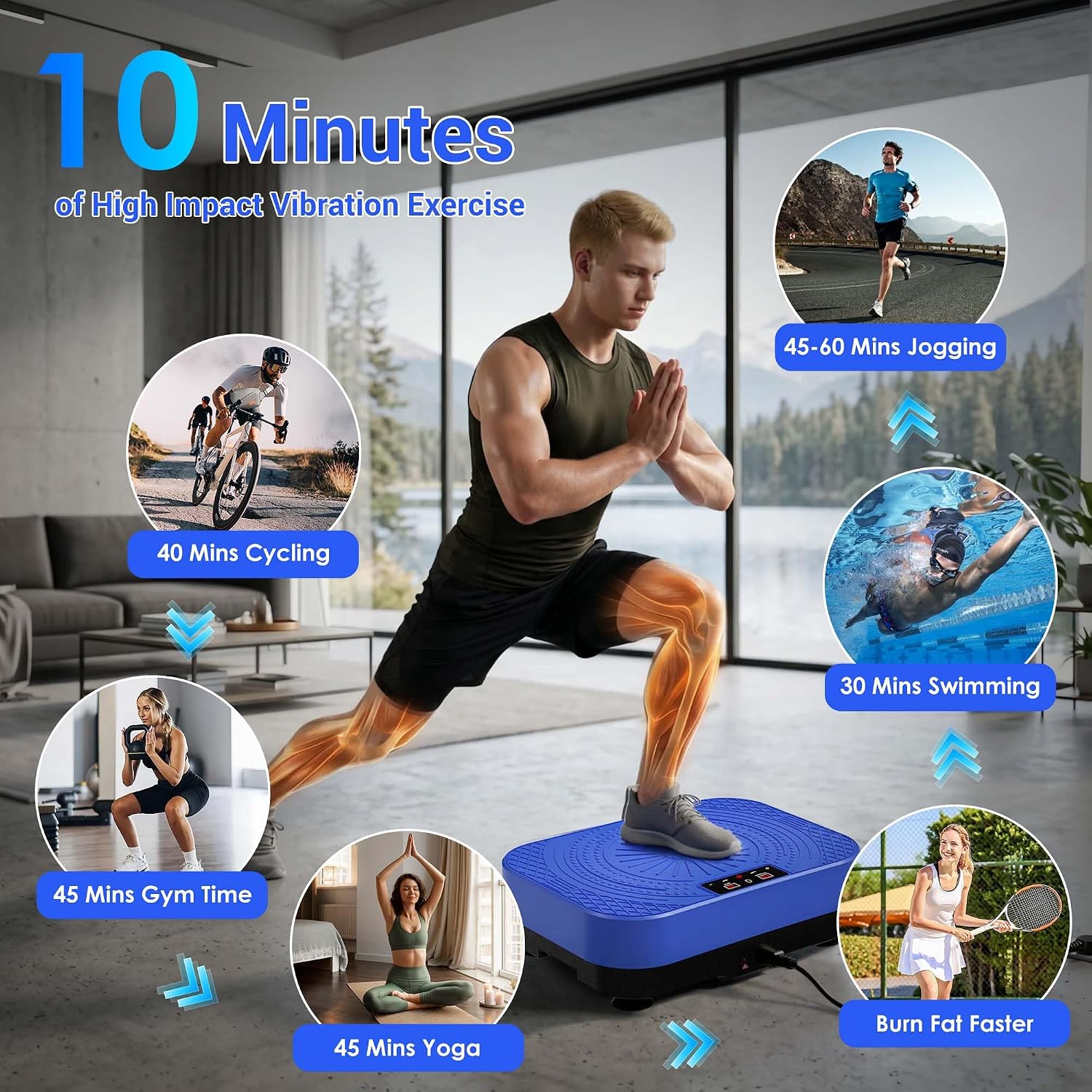 Homesy Vibration Plate Exercise Machine, Vibrating Plate for Lymphatic Drainage, Full Body Shake Platform Board for Home Fitness and Fat Burning, Sport Gym Equipment for Women Men