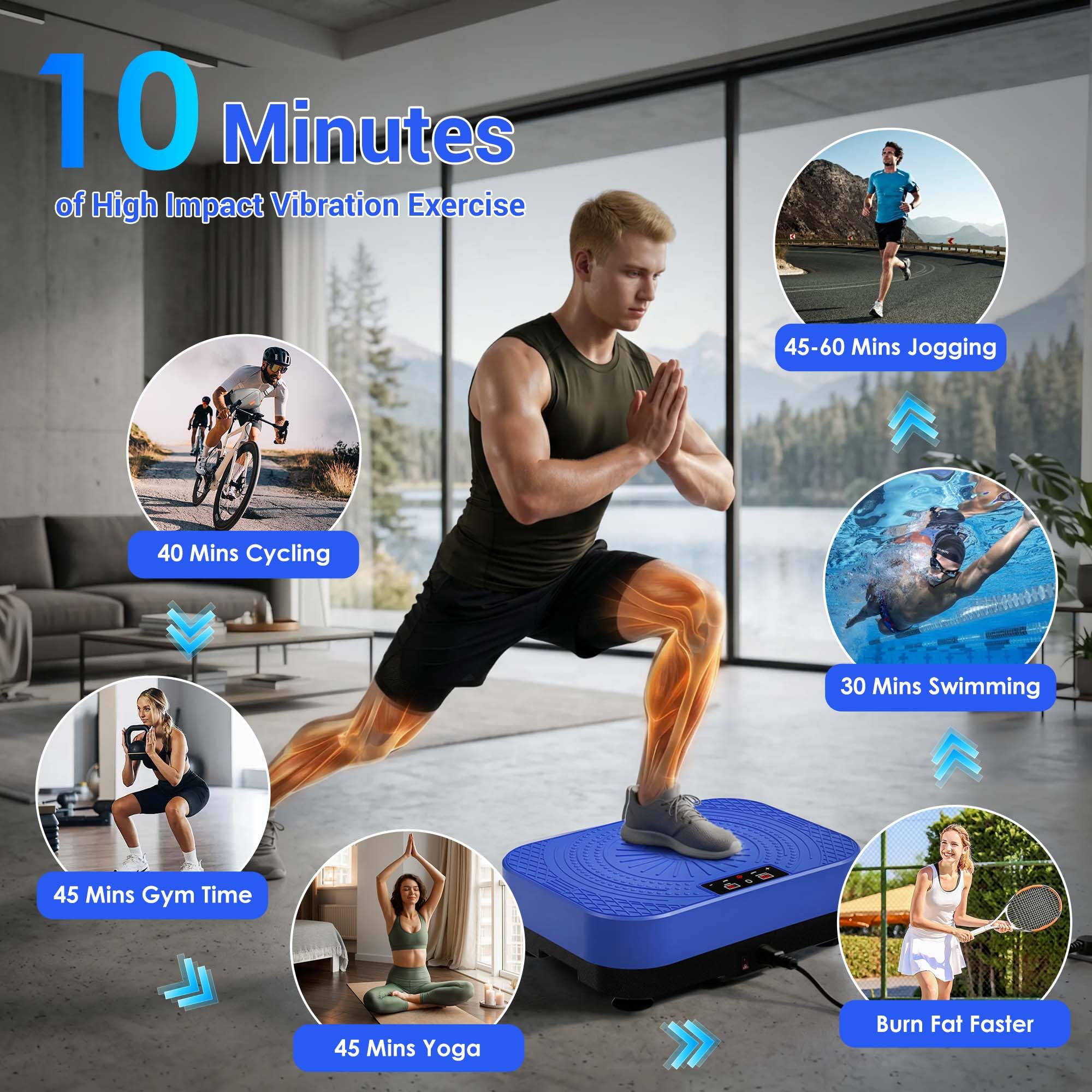Homesy Máquina de ejercicio de placa vibratoria, placa vibratoria para drenaje linfático, plataforma de agitación de cuerpo completo para fitness en casa y quema de grasa, equipo de gimnasio deportivo