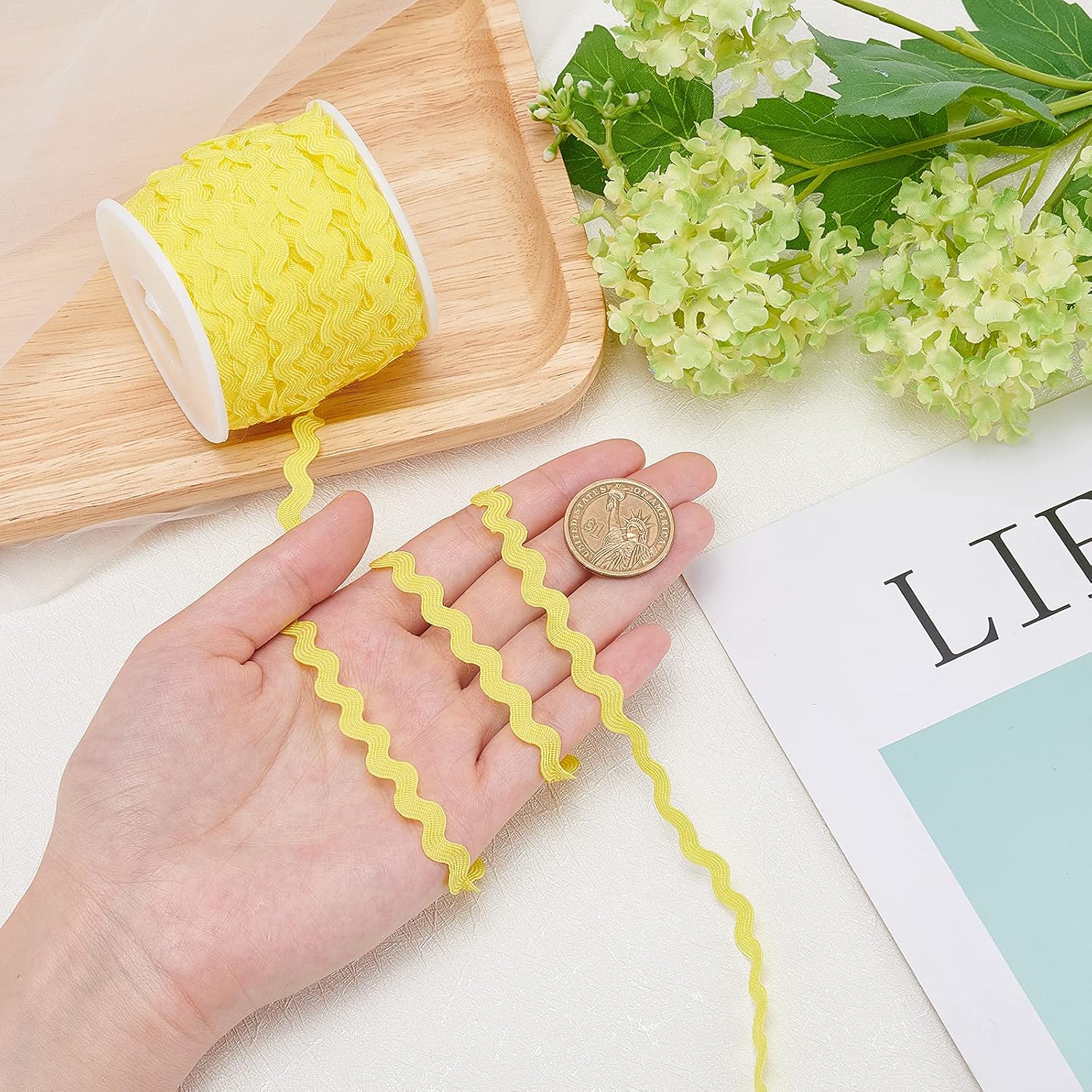 GORGECRAFT 27yard/25m Rick Rack Trim Ribbon Wave Sewing Bending Fringe Trim 5mm/0.2 inch for Sewing Flower Making Wedding Party Lace Ribbon Craft (Yellow) - Image 4
