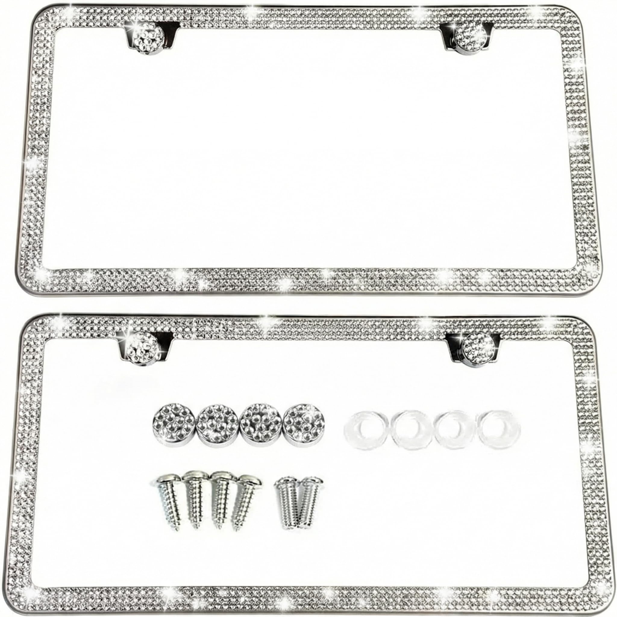 SunplusTrade Bling License Plate Frame for Women 2 Pack Sparkly License Plate Frames Bedazzled Diamond Rhinestone Crystals (Silver)