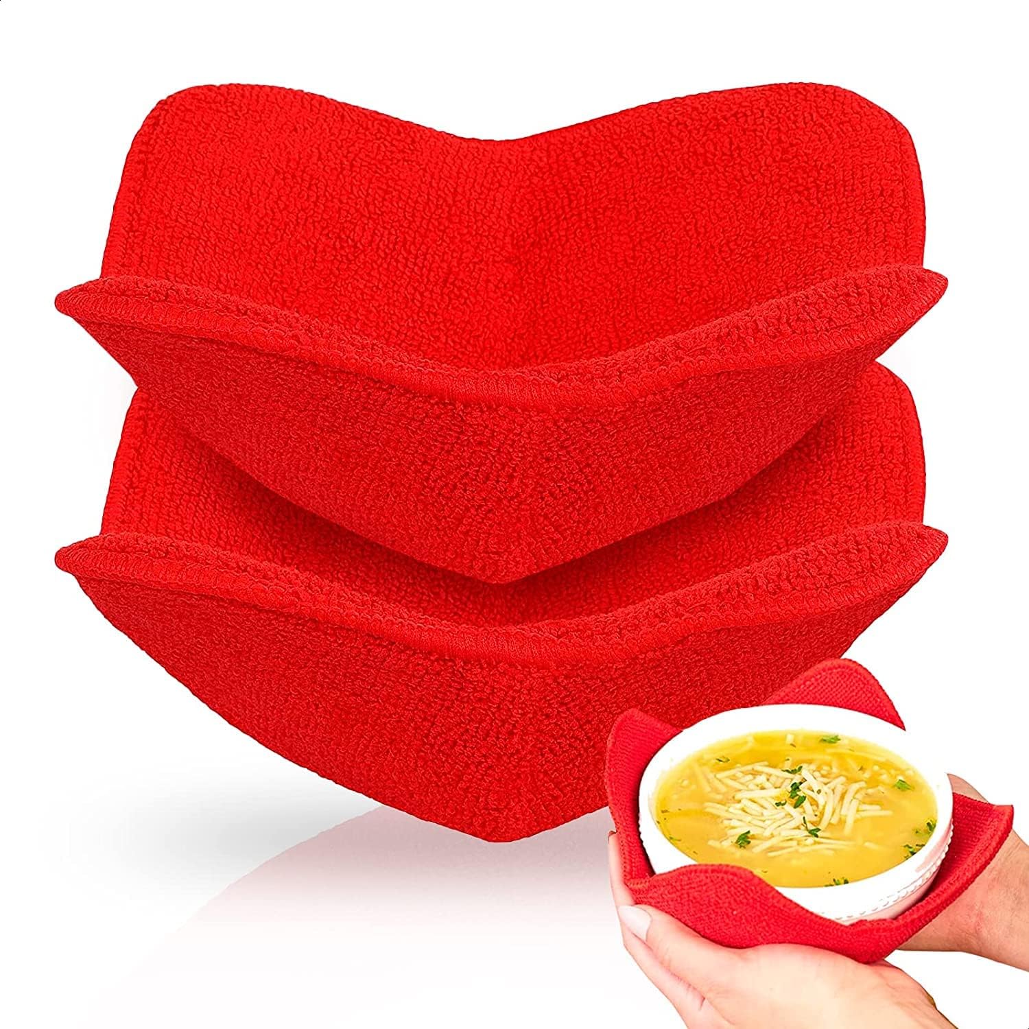 Set of 2 Red Microwave Bowl Cloth Hot Pads Pot Holders Hot