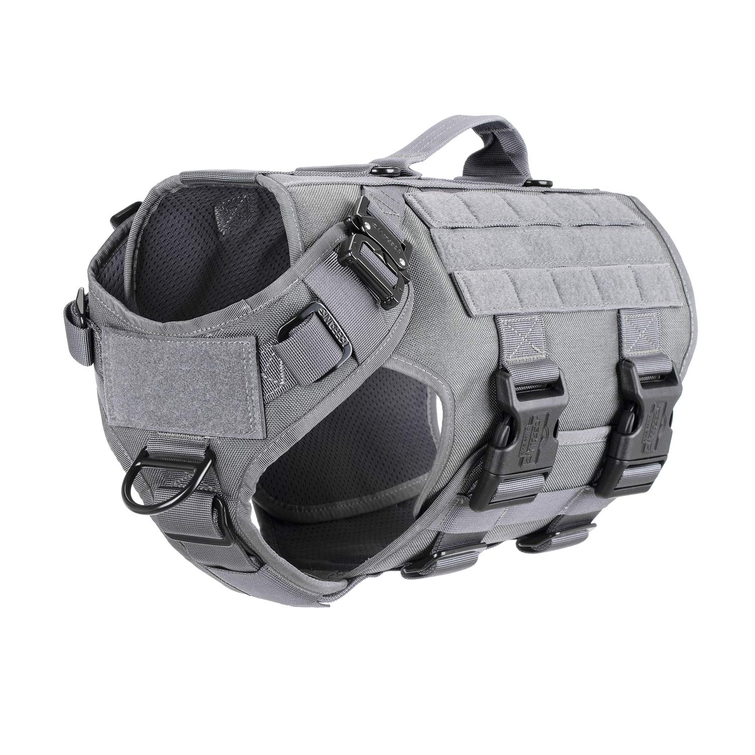 ICEFANGTactical Dog Operation Harness with 6X Buckle,Dog Molle Vest with Handle,3/4 Body Coverage,Hook and Loop Panel for ID Patch,No Pulling Front Clip (M (25"-31" Girth), Wolf Gray)
