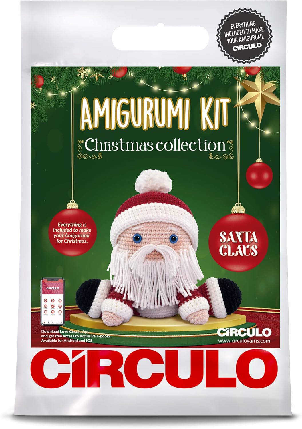 CIRCULO Amigurumi Kit Christmas Collection - All Materials Included, Clear Easy to Follow Instructions - Intermediate Level - 1 Crochet Kit (Santa Claus 02)