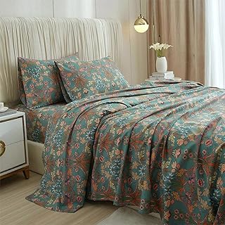 Vintage Floral Queen Size Sheets Set Boho Floral Printed Bed Sheets Cool...