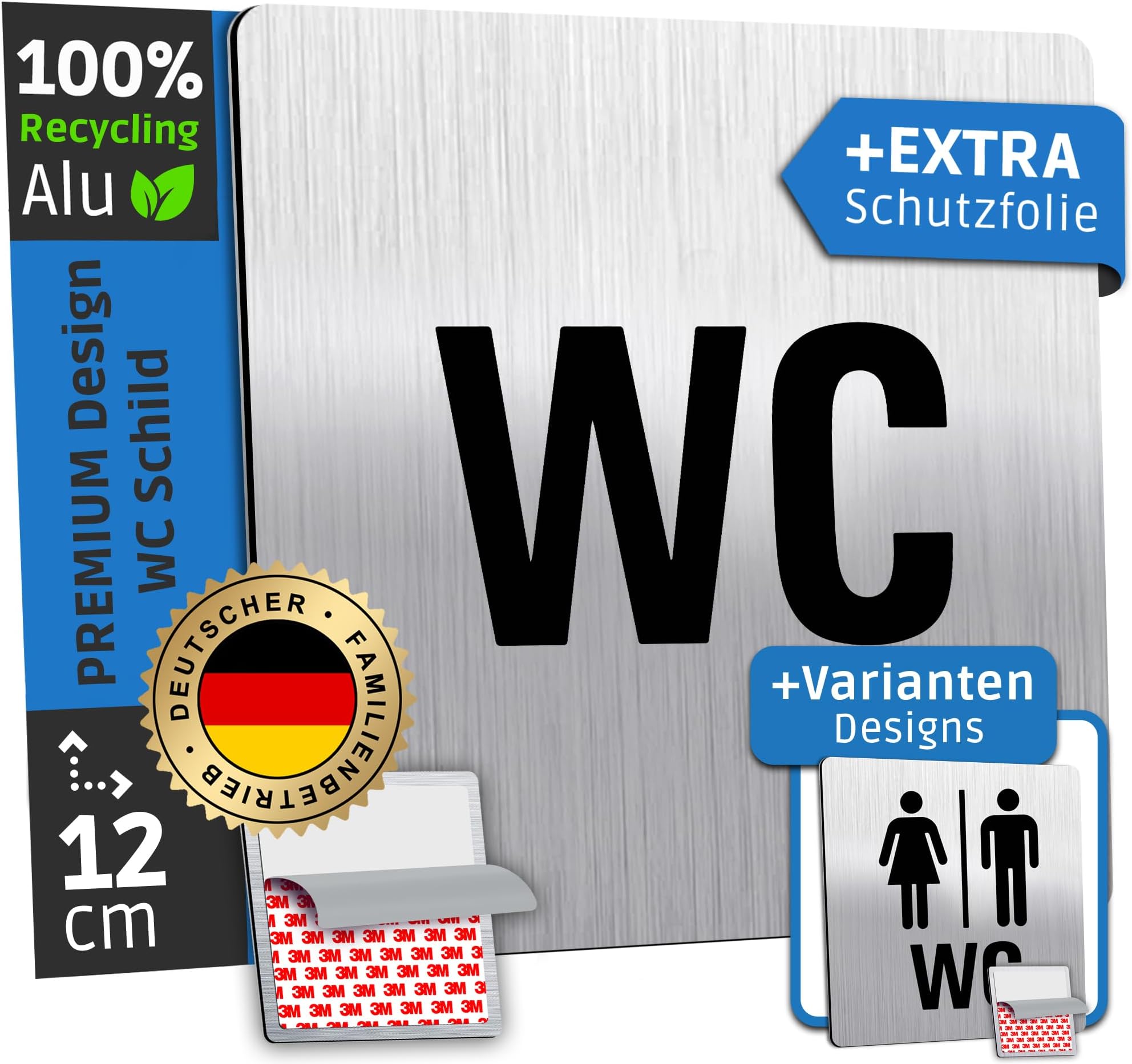 WC Schild Selbstklebend Acryl - Toilettenaufkleber Frauen Männer Schwarz