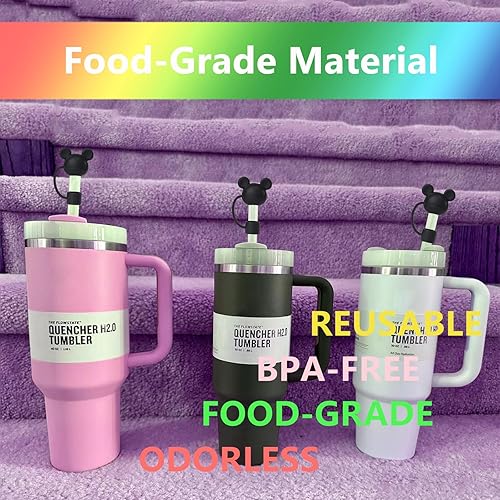 Miniatura 40 de Juego de 4 fundas de popote con diseño de estrella compatibles con vasos Stanley de 30 y 40 onzas, reutilizables, bonitas puntas de popote de 09-4