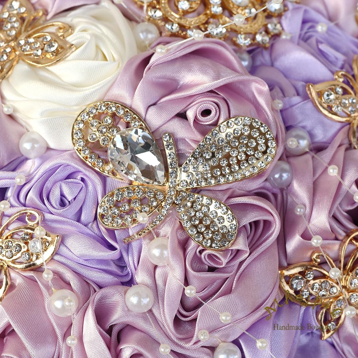 Handmade Wedding Flowers Bouquet Round Holding Bridal Bouquet Artificial Satin Roses Bunch for Bride Bridesmaid Wedding Quinceanera