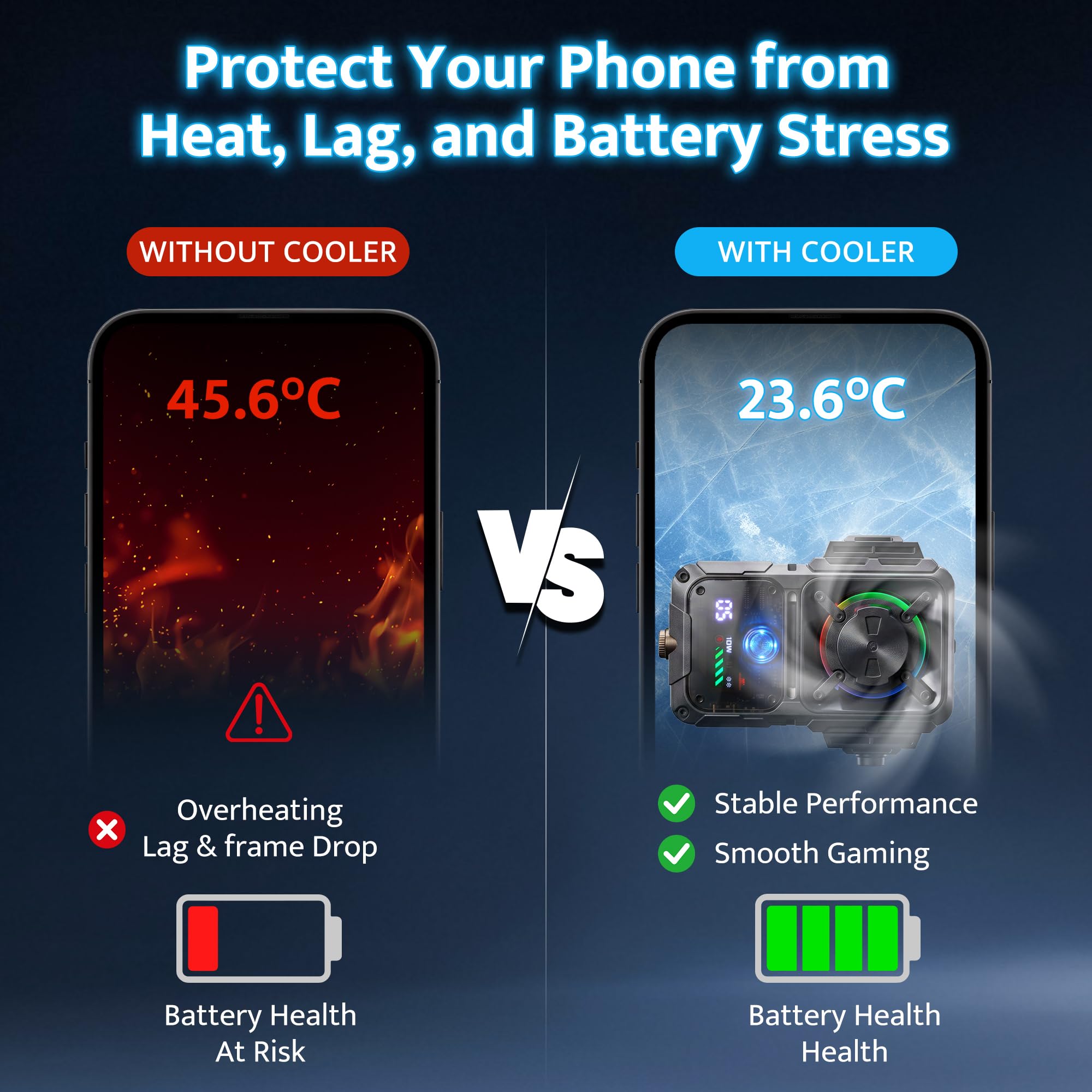 darkFlash Raffreddamento per smartphone da gioco, 2000 mAh, raffreddamento rapido ricaricabile con luce RGB, temperatura e visualizzazione batteria, design universale a clip a scatto, con supporto
