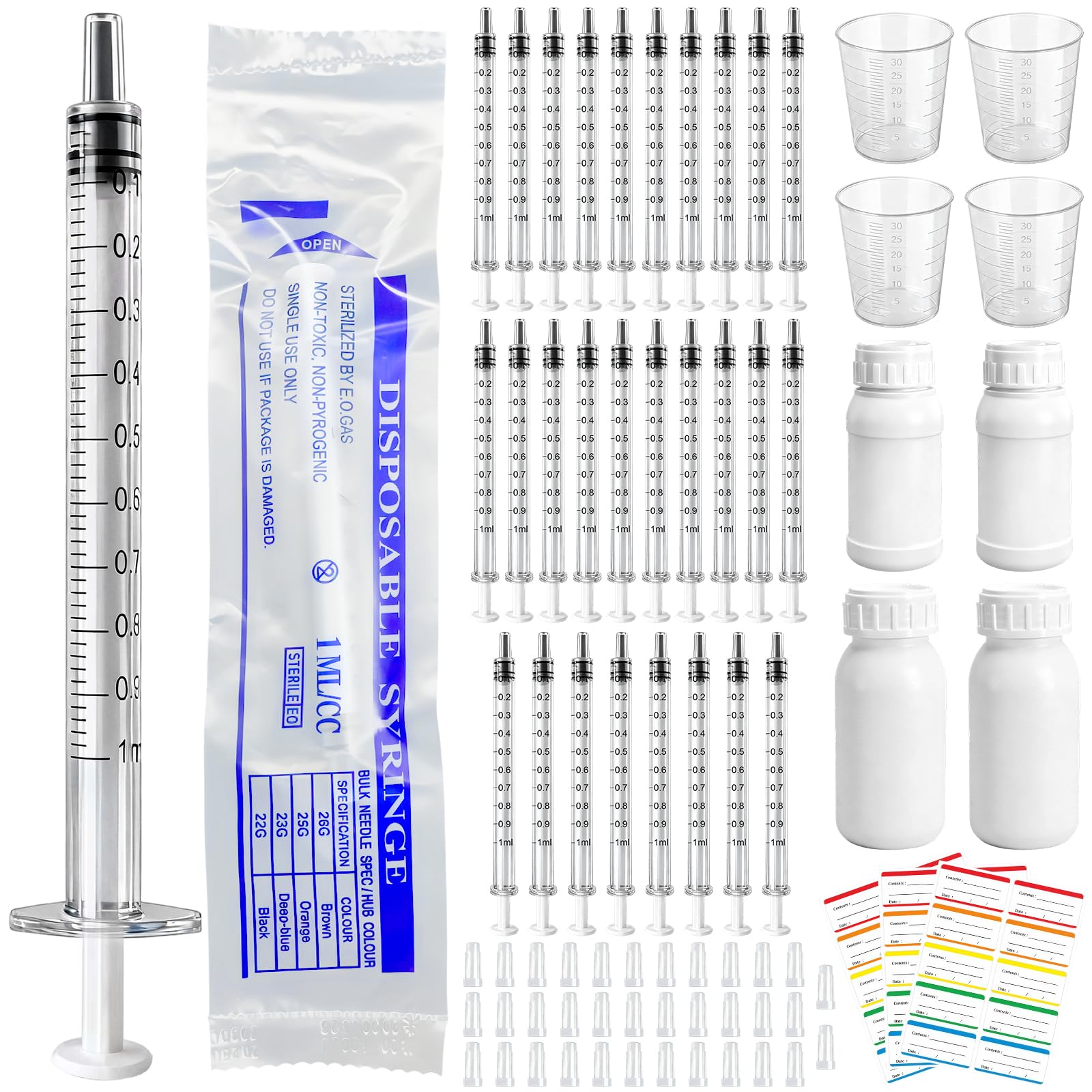 – 30 PCS 1ml Colostrum Syringe with Caps, Syringes without Needle, Colostrum Collection Kit with 20 ml 30 ml EVOH Container for Feeding Pets and Laboratory Procedures