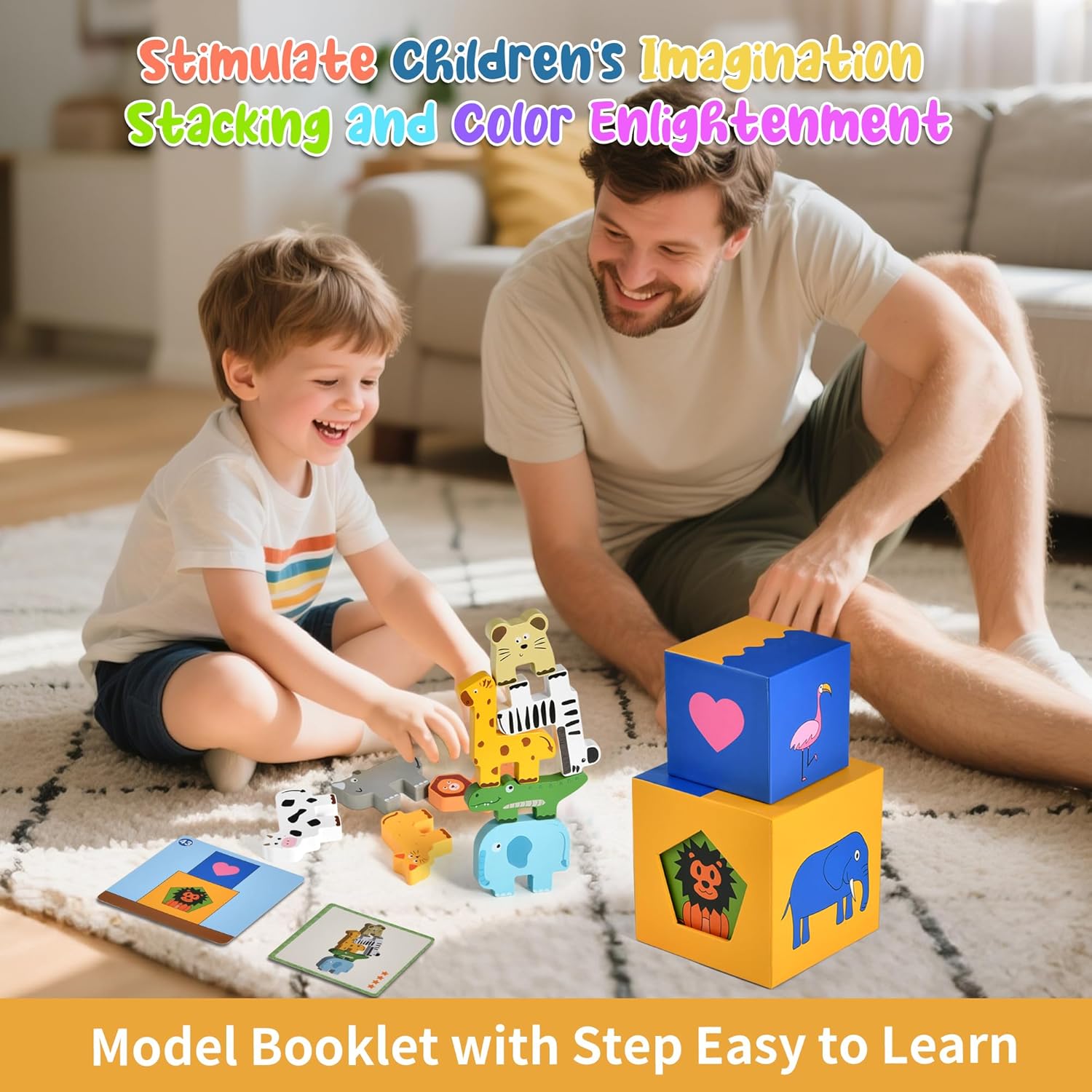 Montessori Stacking Toys for 2 3 4 5 Year Olds - with 60+ Educational Puzzles Ways to Play - Wooden Animal Number Blocks - Color Recognition & Nesting Boxes Game - Preschool Toddler STEM Learning Gift