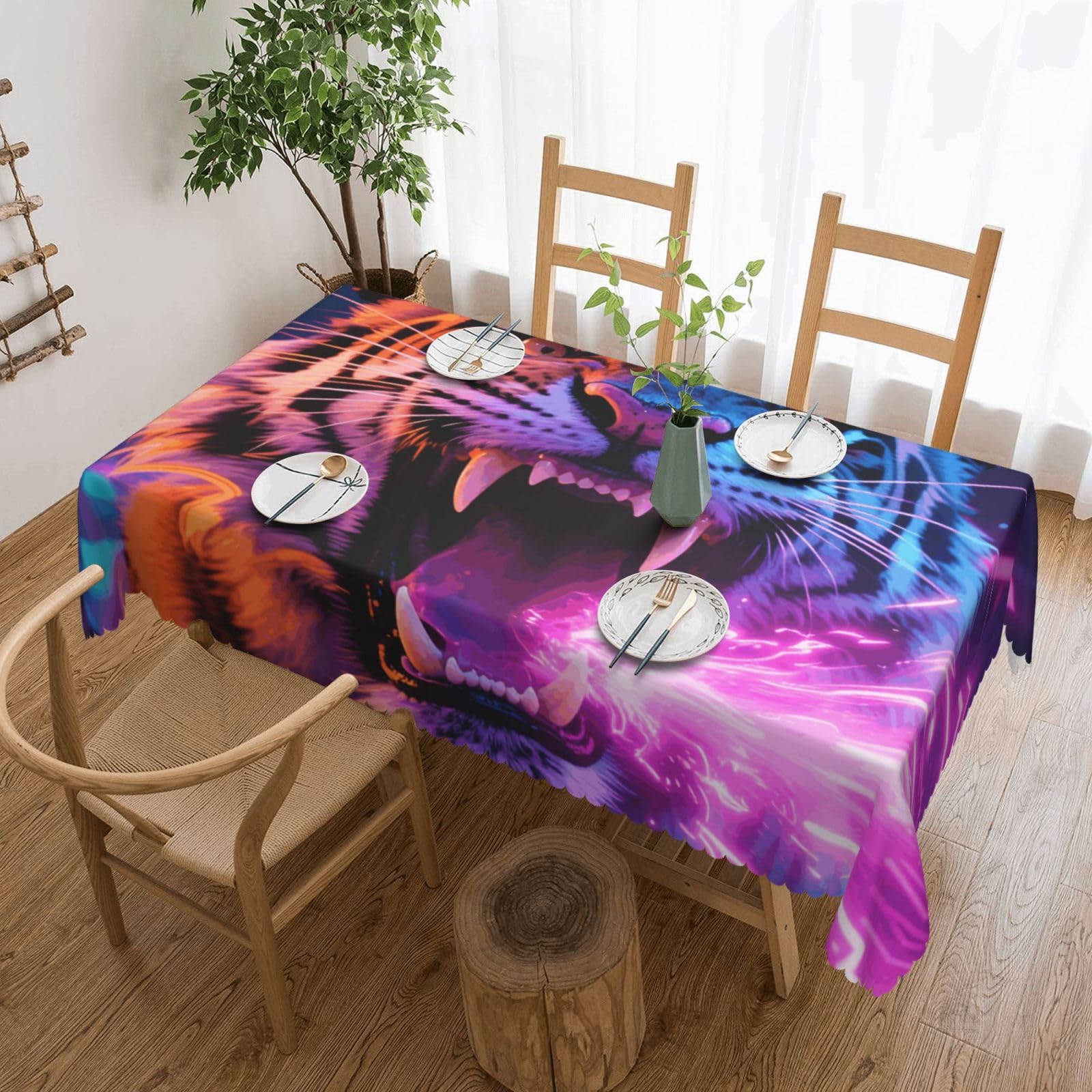 Nappe de jardin déperlante motif tigre 137x183cm idéale pour pique-nique et fêtes