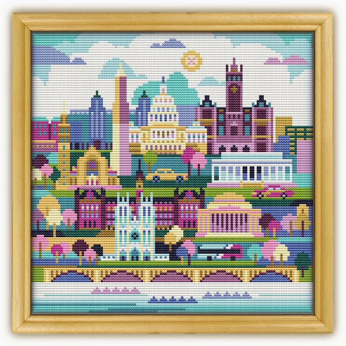 Washington DC USA CS083-1 - Counted Cross Stitch KIT#2. Set of Threads, Needles, AIDA Fabric, Needle Threader, Embroidery Clippers and Printed Color Pattern Inside.