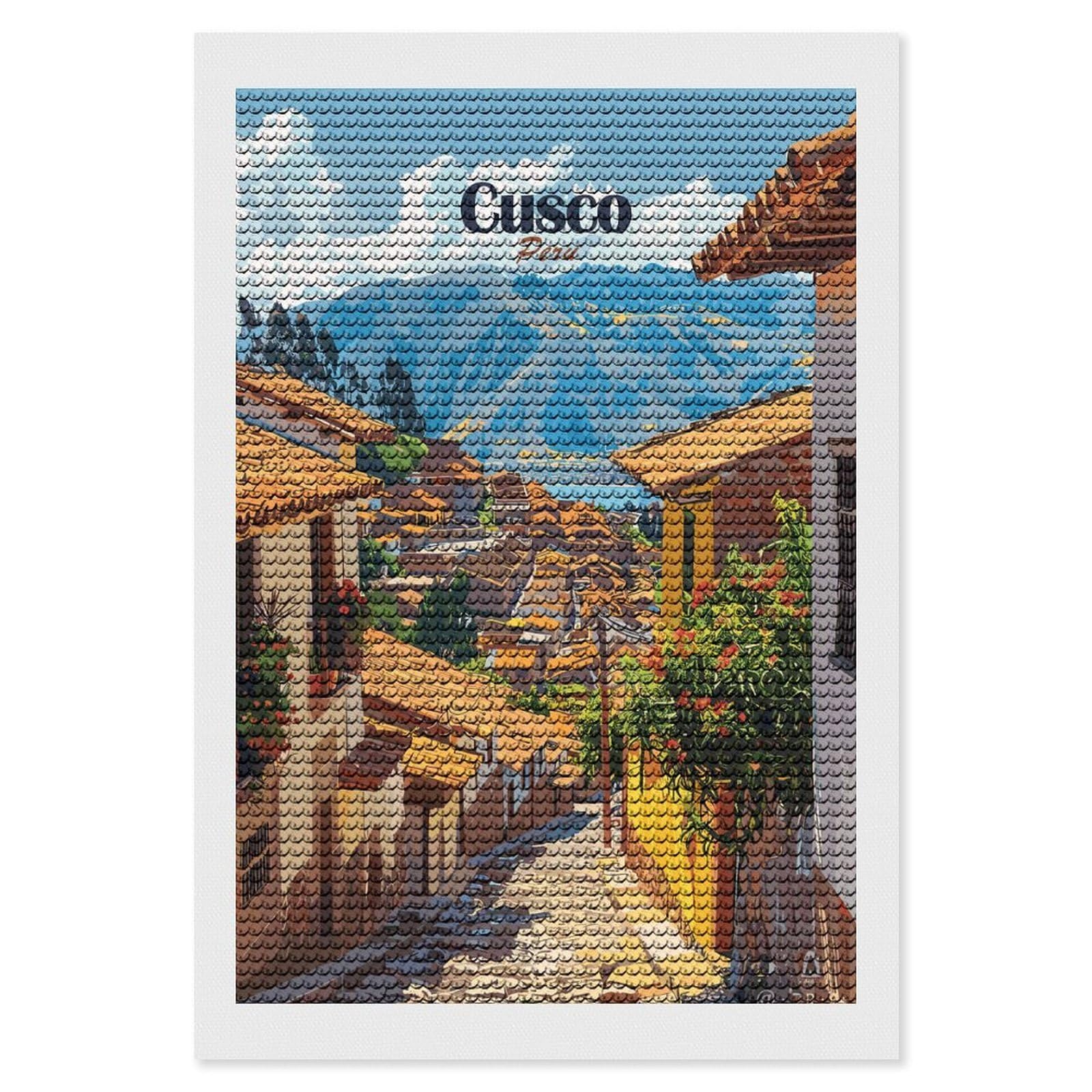 Junmoney Cusco, Peru Cityscape Diamond Painting Set 8"x12", Neat Printed Canvas, with Tool Kit, Bedroom Decor, Gift Idea, Complete Accessories