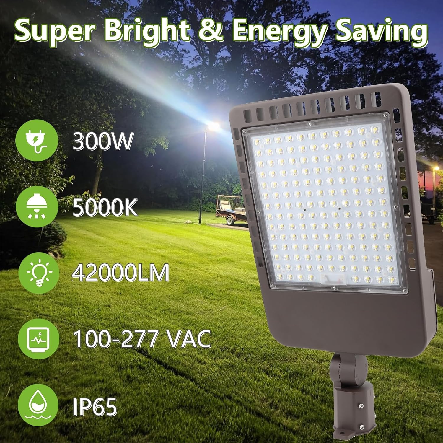 2pack 300w led parking lot light with dusk to dawn photocell, slipfitter mount and wall mount commercial outdoor lighting, 100-277v 42000lm 5000k, etl commercial led security flood lights