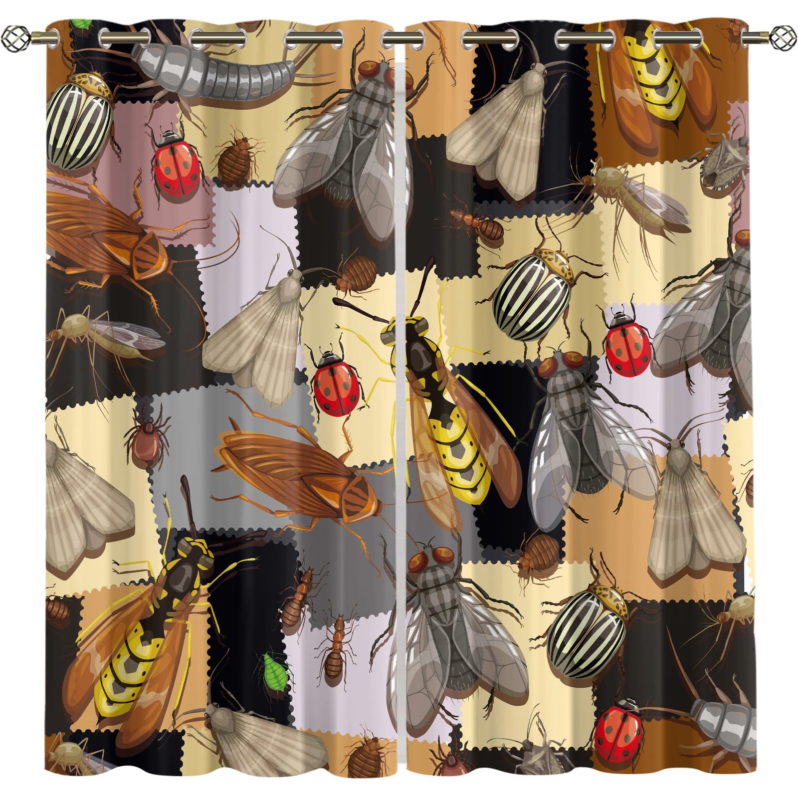 Insects Childrens Curtains Ladybugs Blackout Curtains Grommets Beetles Curtain Living Room Bee Curtain Bedroom Butterflies Window Drapes Thermal Insulated Window Treatment Drapery Panels W63xL72in