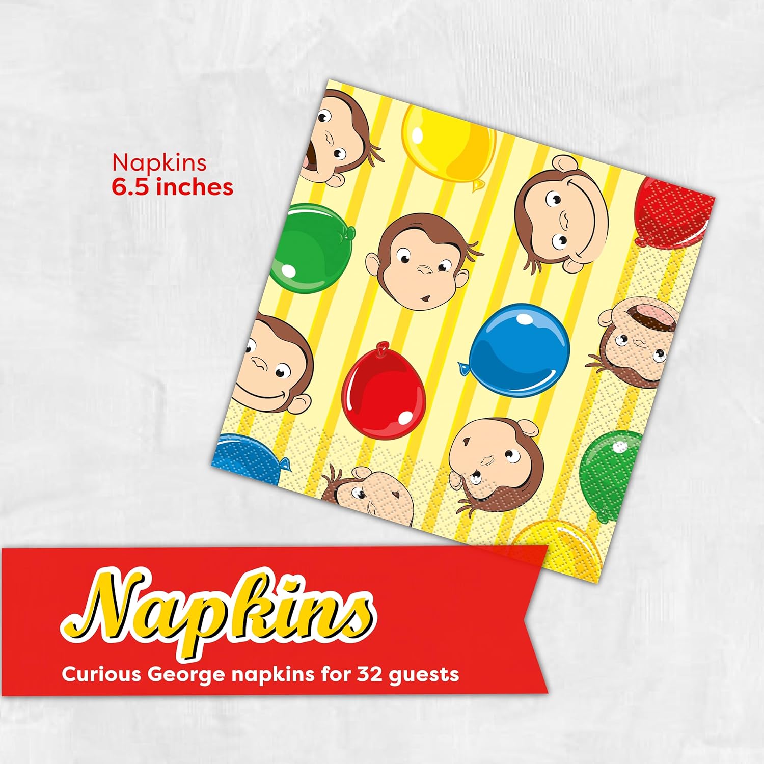 Curious George Plates and Napkins | 32 Plates and 32 Napkins | Curious George Birthday Decorations for Party | Officially Licensed