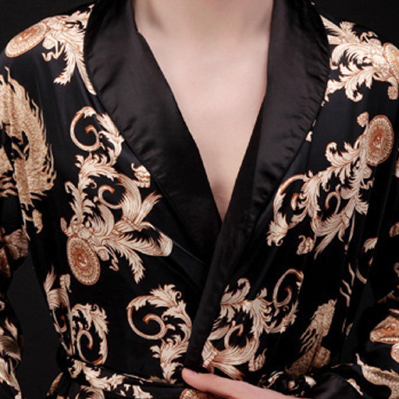 Generisch Albornoz para hombre ligero Dunn Bata de seda pijamas hombre satén corto sauna bata kimono bata de manga larga albornoz pijamas ropa de noche satén camisón albornoz para hombre
