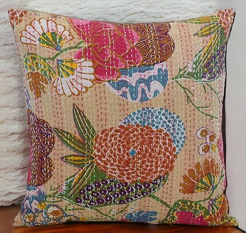 Miniatura 7 de Funda decorativa chic bohemia hippie para sofá, funda de almohada hecha a mano con frutas de algodón Kantha, fundas de almohada bohemias (verde