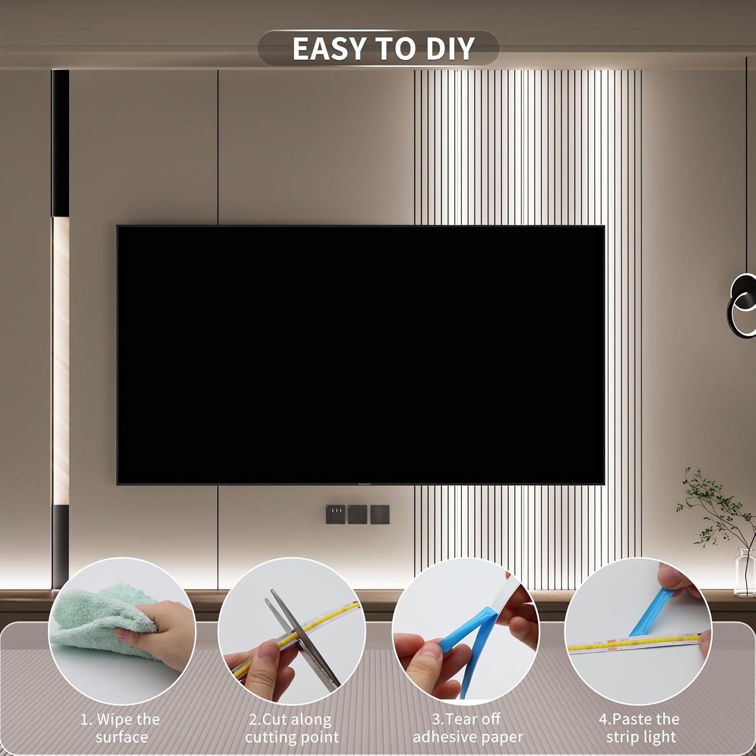 MIWISE COB LED Strip Light 32.8ft/10m,CRI 90+ Daylight White 6000K High Lumen Dimmable Super Bright Flexible DC24V LED Tape Light with Controller/Dimmer,for Cabinet Home Office DIY Lighting Projects