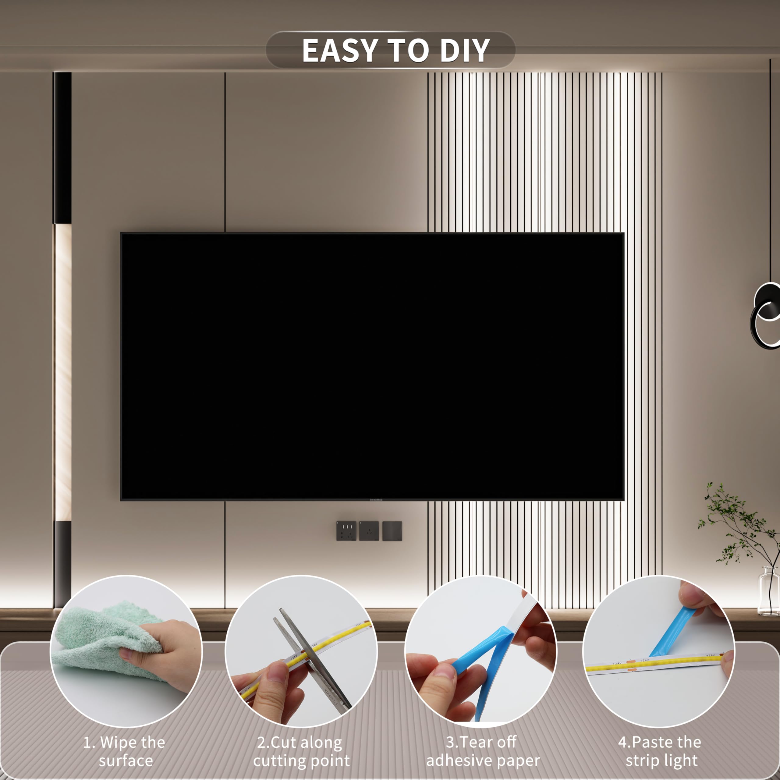 MIWISE COB - Tira de luz LED de 6,1 m, CRI 90+ luz de día cálida de 6000 K de alto lumen regulable, súper brillante, flexible, DC24 V con driver/regulador, para gabinetes, oficinas en casa, proyectos