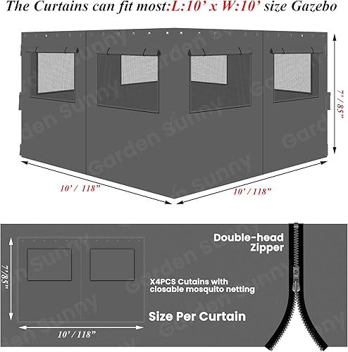 Miniatura 7 de Garden Sunny 2 paneles de 10 x 10 pies, cortinas universales de repuesto para glorieta de privacidad, cortinas de sombra, protección de paredes