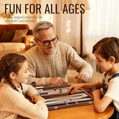 Vista 8 de ropoda Sapele - Juego de mesa de backgammon de madera (15 pulgadas) para adultos y niños, juego clásico de estrategia de mesa, juego de backgammon