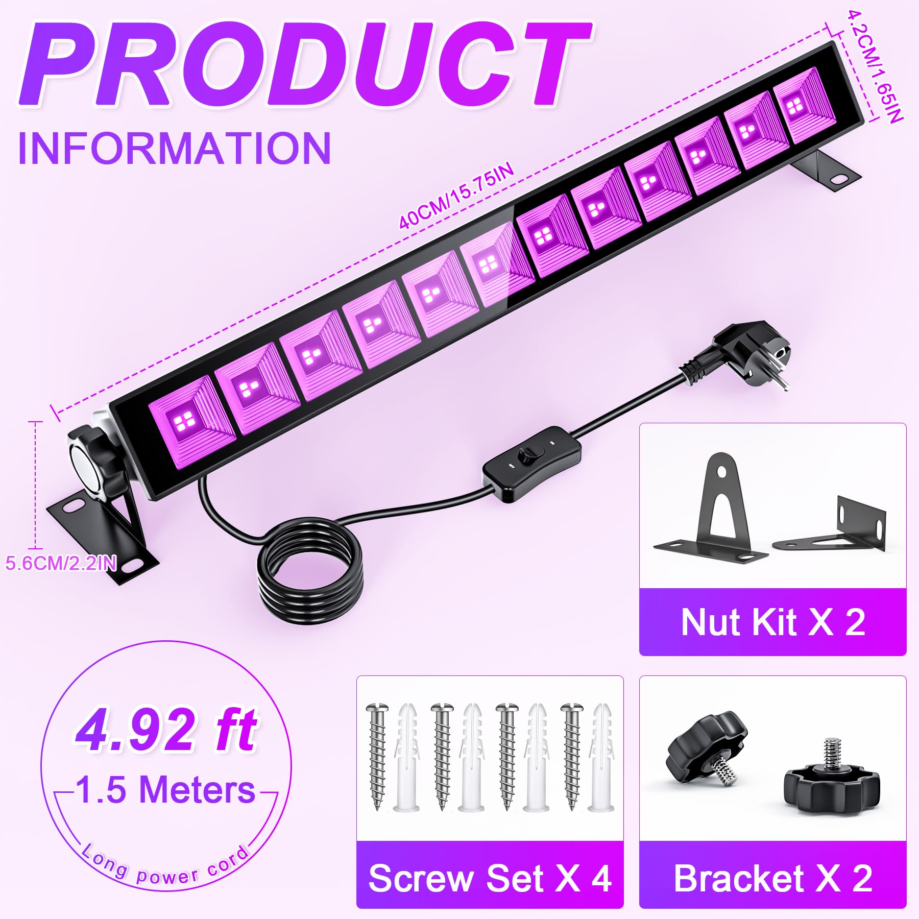 Luce Nera LED UV 45W, Barre UV 395 nm per Feste Fluorescenti, Pittura Corporea, Halloween, Poster Fluorescenti, Blacklight Party, Impermeabile IP66(Set da 2)