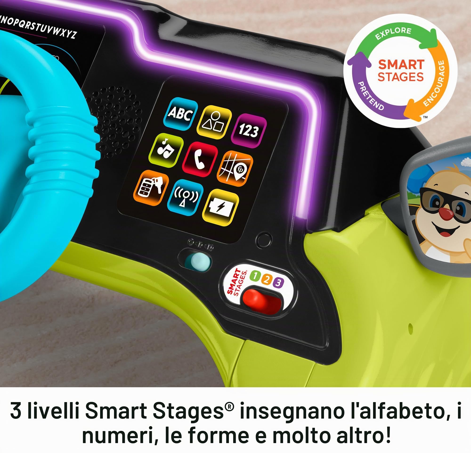 Fisher-Price Baby & Toddler Learning Toy Laugh & Learn Sit & Steer Driver Centro attività auto con fasi intelligenti per bambini dai 6 mesi in su