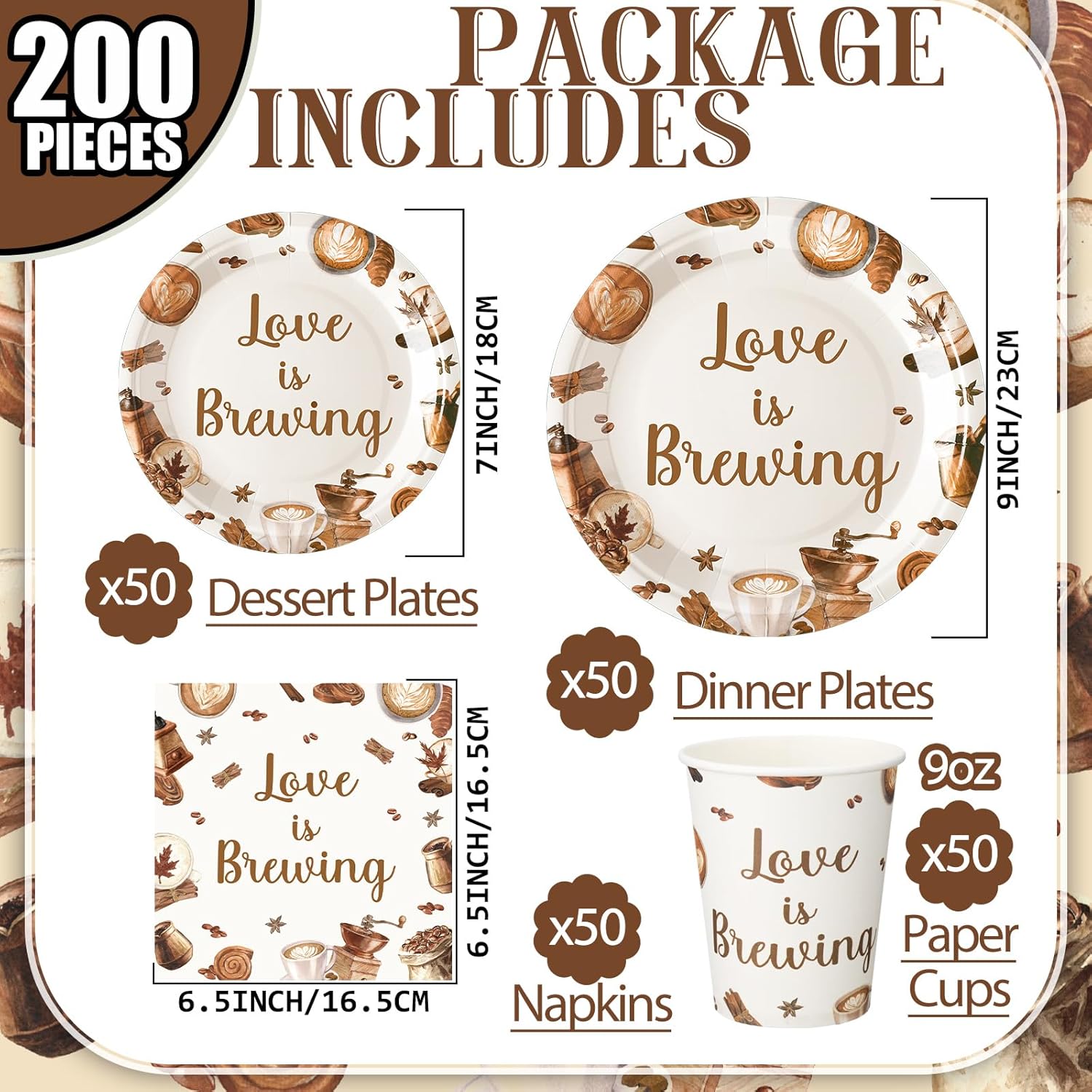 Zhehao 200 Pcs Bridal Shower Plates Napkins Sets Love is Brewing Coffee Bridal Shower Decoration Wedding Shower Decorations Wedding Paper Plates Engagement Bachelorette Supplies, Serve 50