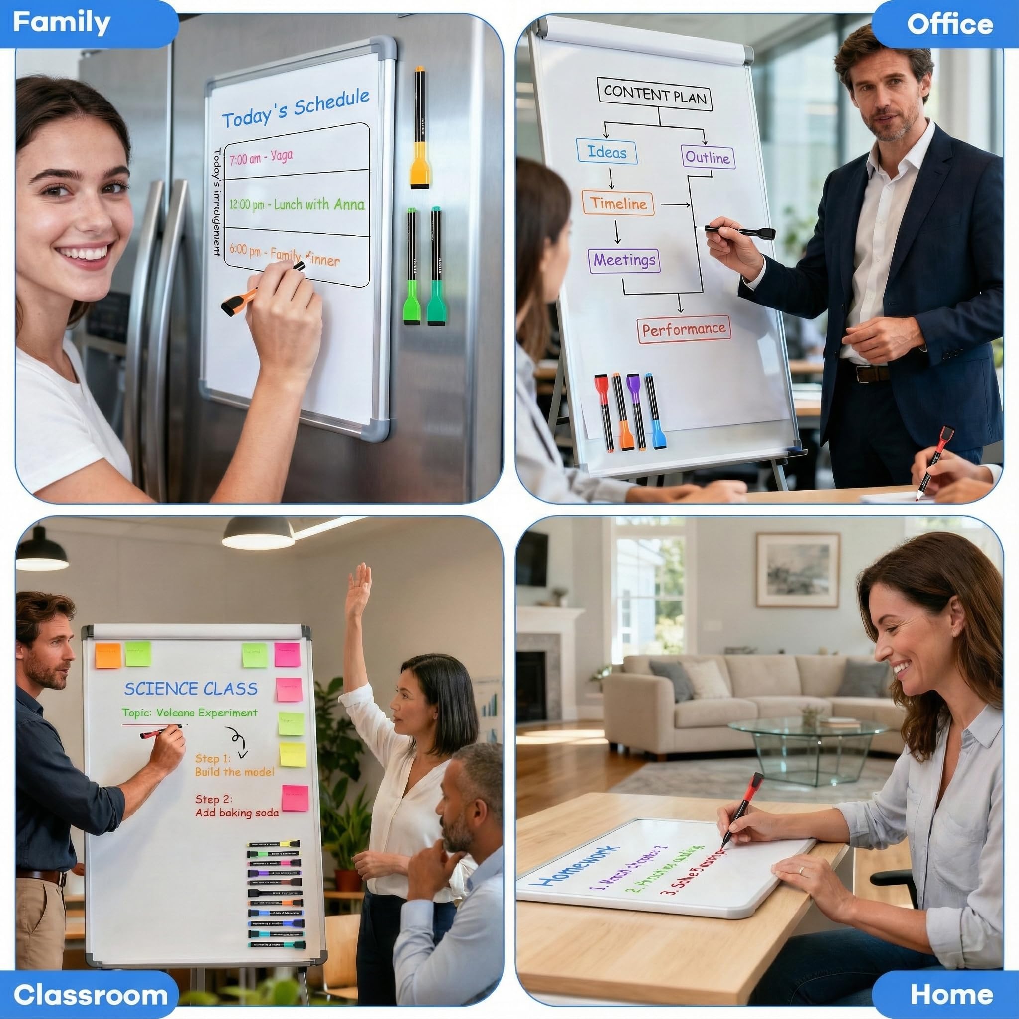 SUQJOY Magnetische Whiteboard-Marker mit Radierkappen, 12 Farben, feine Spitze, trocken abwischbar, geruchsarme Tinte, für Büro, Klassenzimmer und Zuhause (12 Stück, 12 Farben)