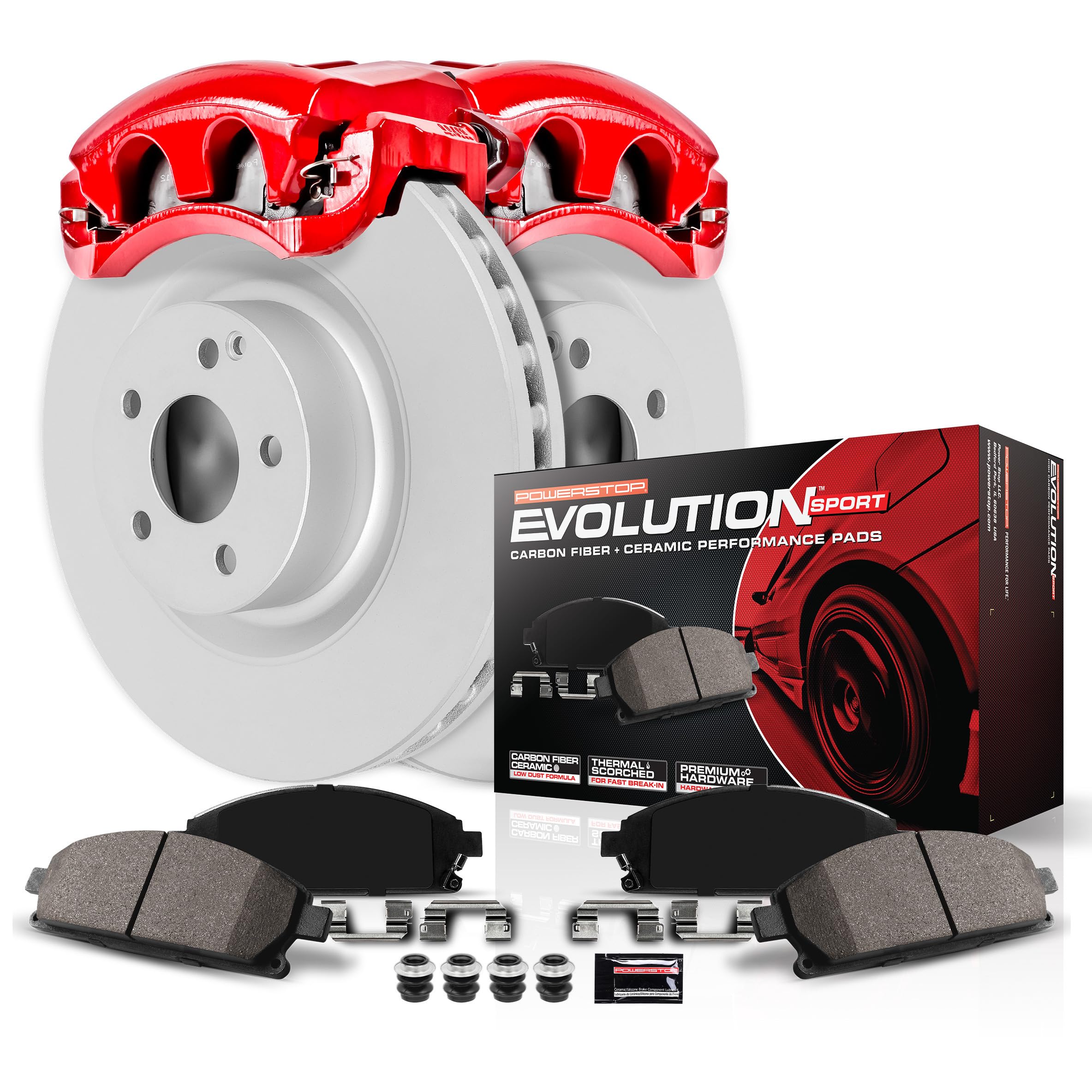 PowerStop Front Brake Kit for Lexus GX460 2010-15 | Toyota 4Runner 2010-15 - Fully Coated Disc Rotors + Carbon-Fiber Ceramic Brake Pads & Red Powder