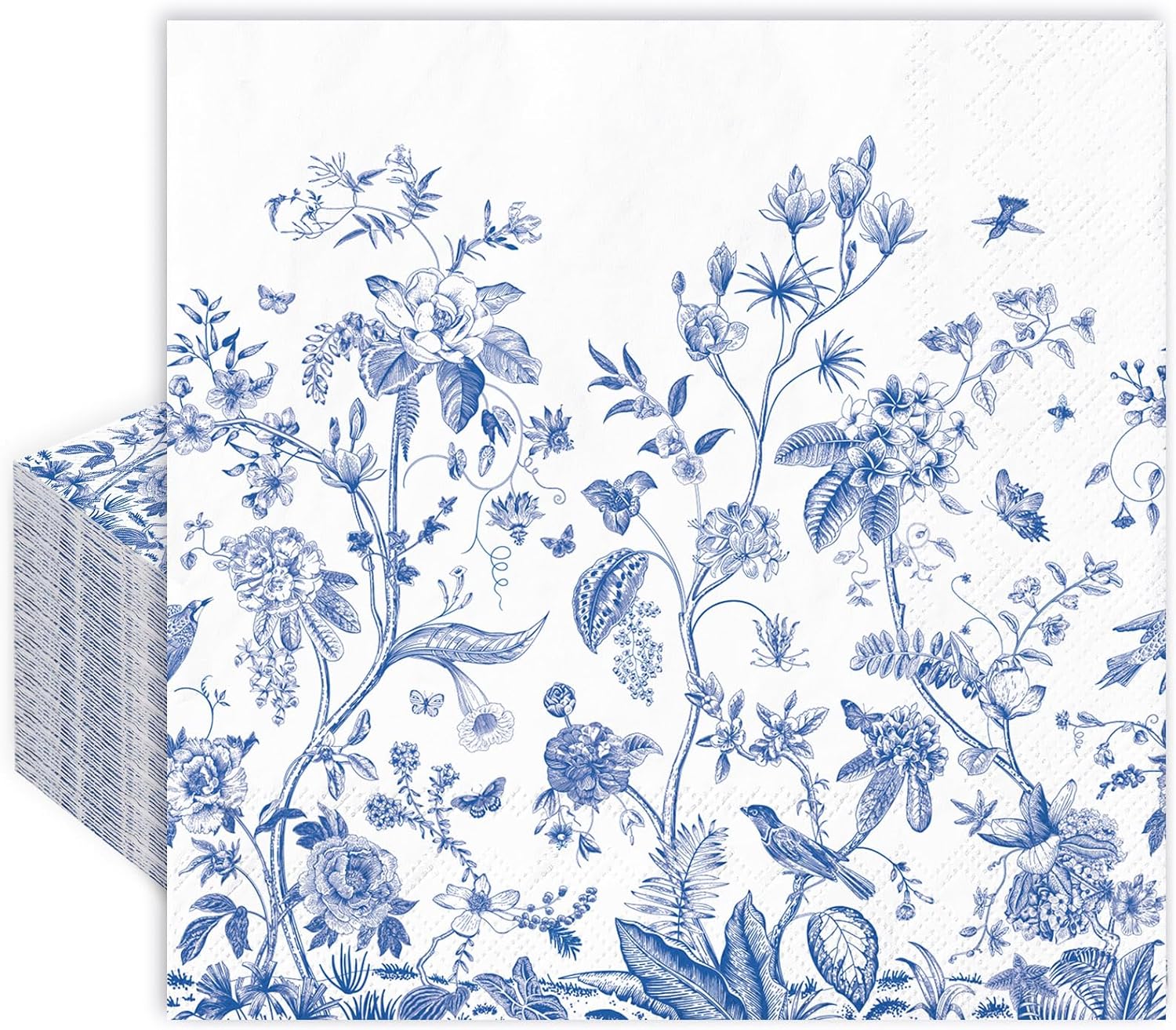 Generic AnyDesign 50Pcs Blue Floral Cocktail Napkins 3Ply