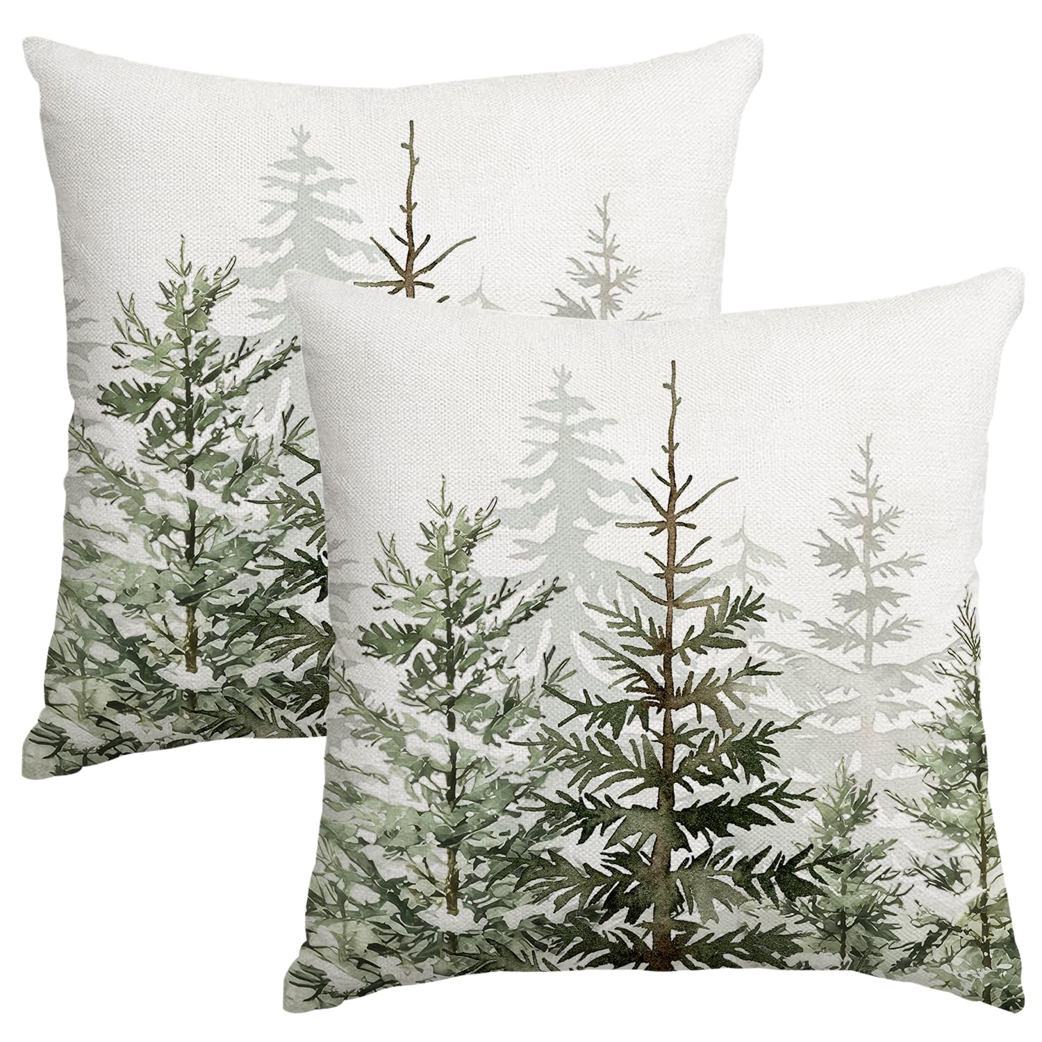 Miaikoe Christmas Tree Cushion Covers 45x45cm Green Farmhouse Decorative Throw Pillows Covers Cases for Couch Sofa Winter Holiday Decoration Set of 2