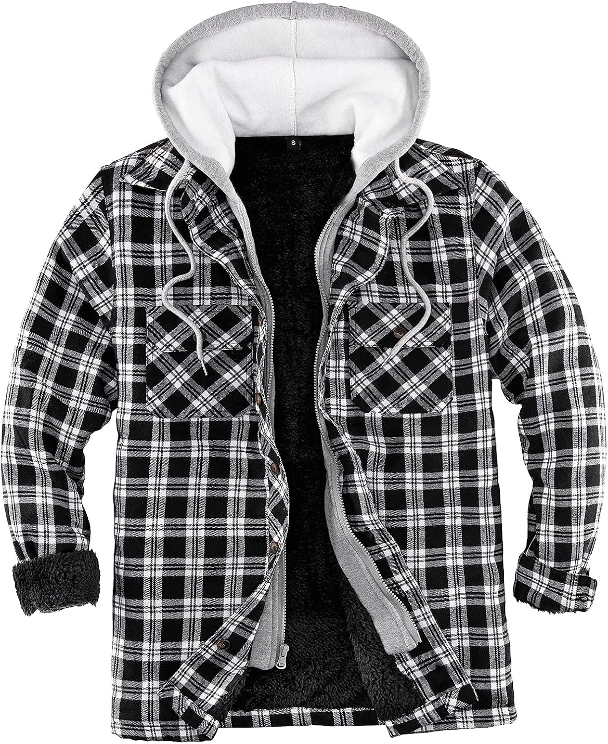 ThCreasa Mens Plaid Flannel Jacket with Hood, Fuzzy Sherpa Fleece Lined ...