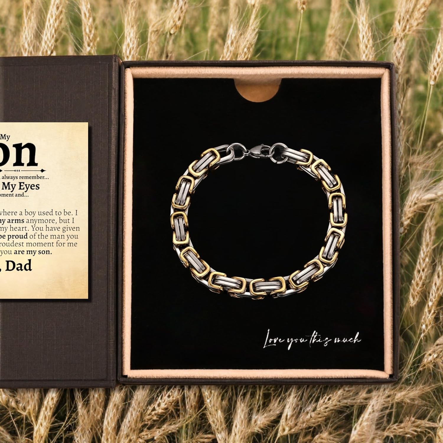 Love You This Much Father to Son Gift | Men's 5mm Twist Steel Bracelet | Present for Son from Dad | 8"+1" Extender | Luxury Gift Box & Card - Image 3
